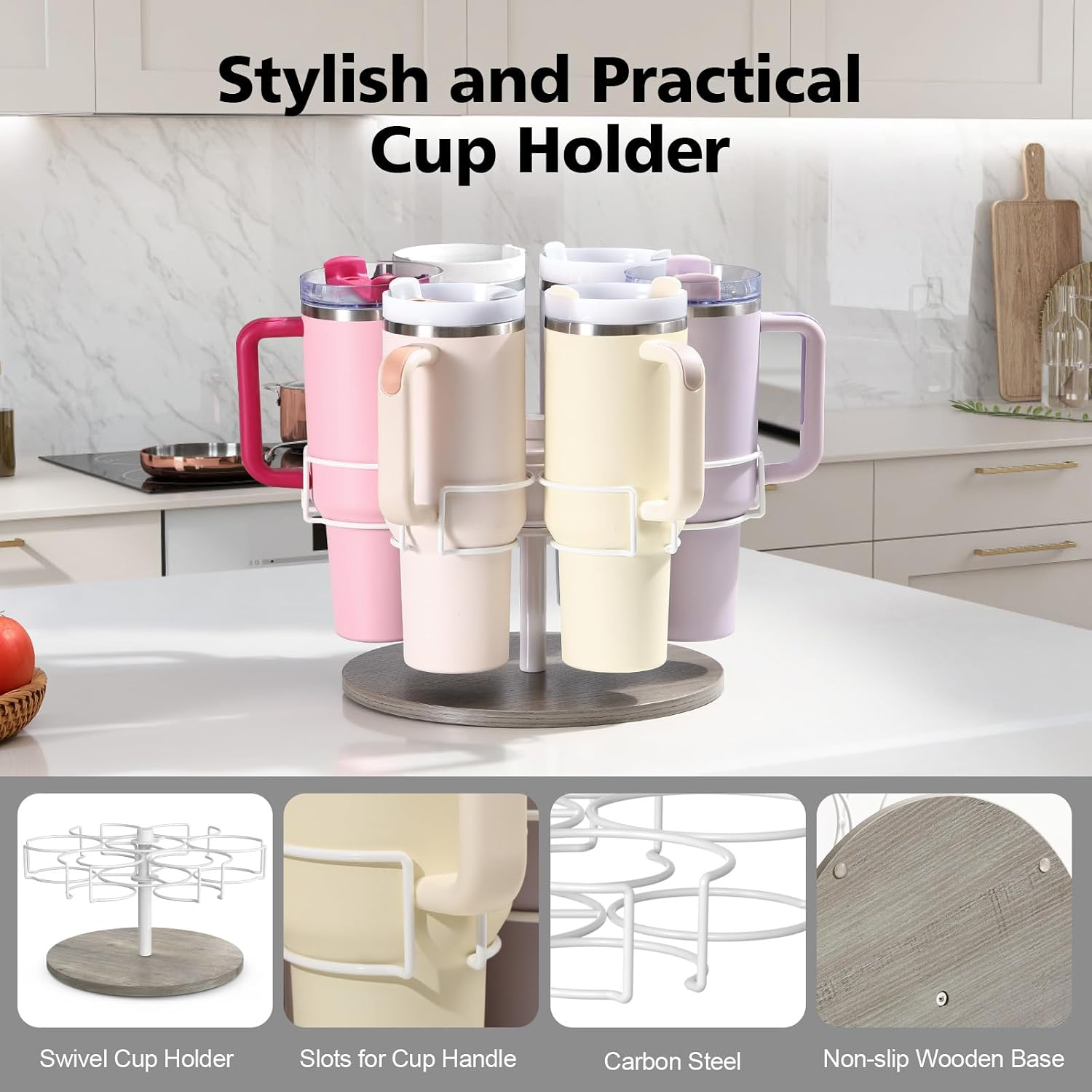 6 Tier Rotating Water Bottle Organizer, Tumbler Holder for Stanley 40oz, Cup Storage Rack for Kitchen Counter & Cabinet