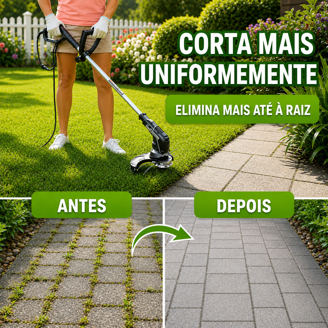 ⚡ A cabeça do cortador de relva possui 6 lâminas em aço inoxidável