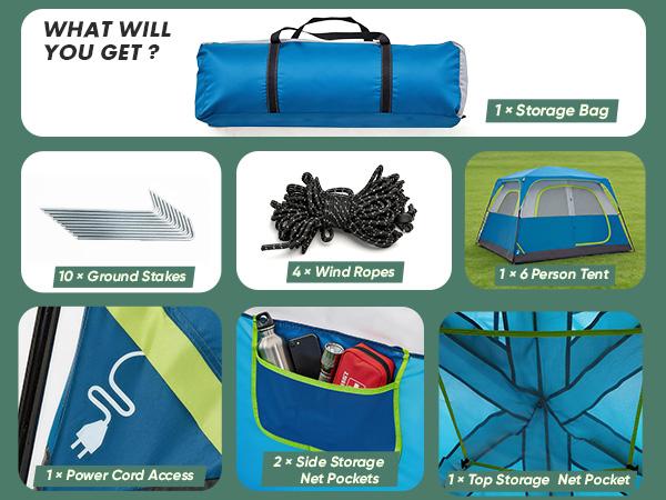 Sweetcrispy 2-8 Person Instant Polyester Camping Tent for Families, Easy Setup with Removable Rainfly, Power Cord Access & Excellent Ventilation, Easy Setup Tents, Tents For Camping