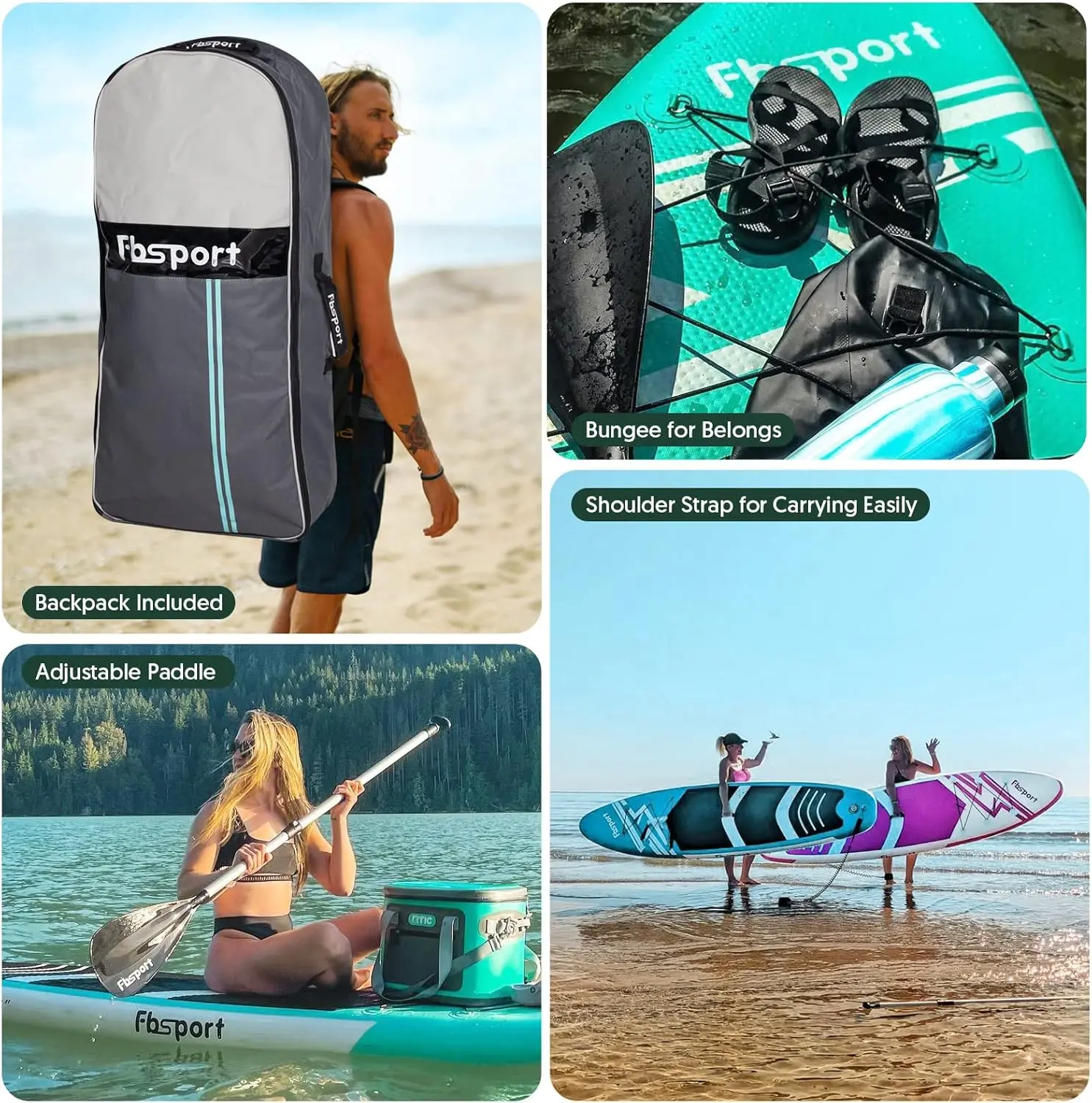 FBSPORT 11' Premium Stand Up Paddle Board, Yoga Board with SUP Accessories & Carry Bag | Wide Stance, Surf Control, Non-Slip Deck, Leash, Paddle and Pump for Youth & Adult
