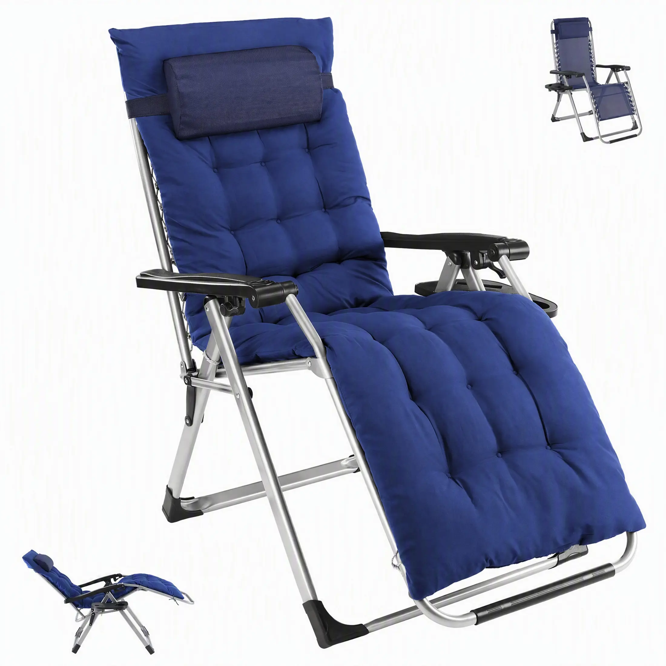 HULIABU Zero Gravity Reclining Outdoor Chair, Foldable Patio Lounge Chair with Adjustable Backrest, Metal Frame, Removable Cushion & Cup Holder Trays for Poolside, Backyard & Garden