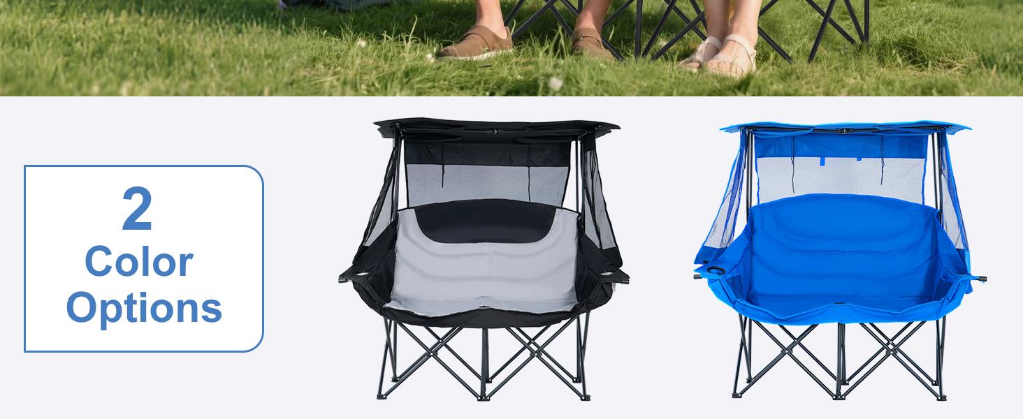 Lilypelle XXXL Double Camping Chair with Shade Canopy, 2 Person Folding Beach Chair with Cup Holder Carrying Bag, Heavy Duty Steel Frame Collapsible Camp Chairs for Outdoor Garden Patio Lawn Sports summergarden deskmakeover