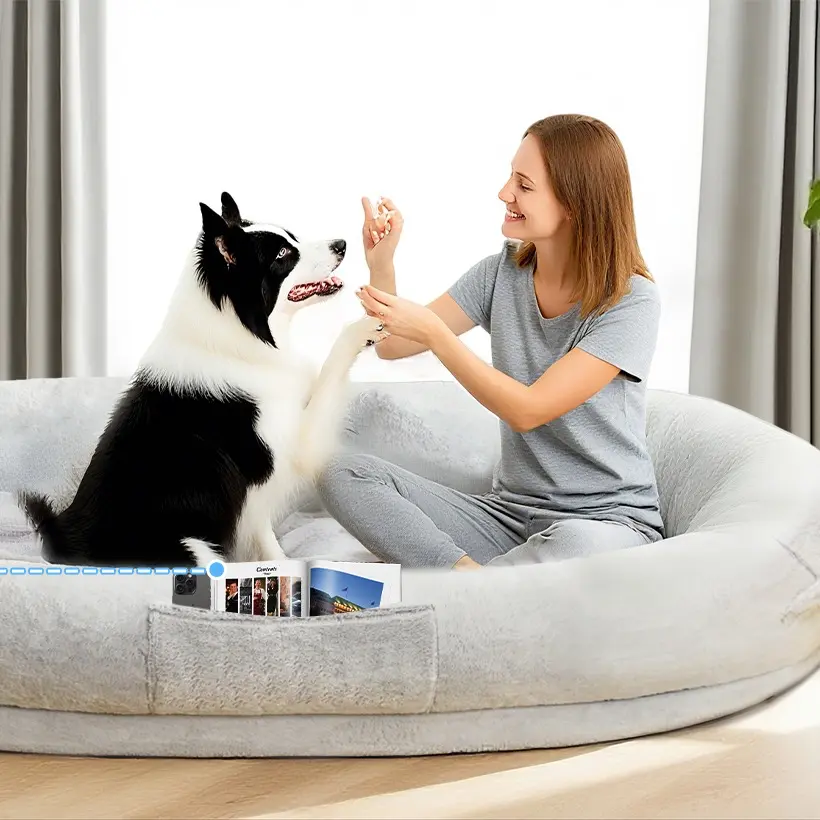 Full‑Size Faux‑Fur Orthopedic Cozy Lounger Bed, 68"×35"×14", with Detachable Pillow & Blanket, Machine‑Washable Indoor Pet Furniture, Easy‑Care Gift for Pet Lovers