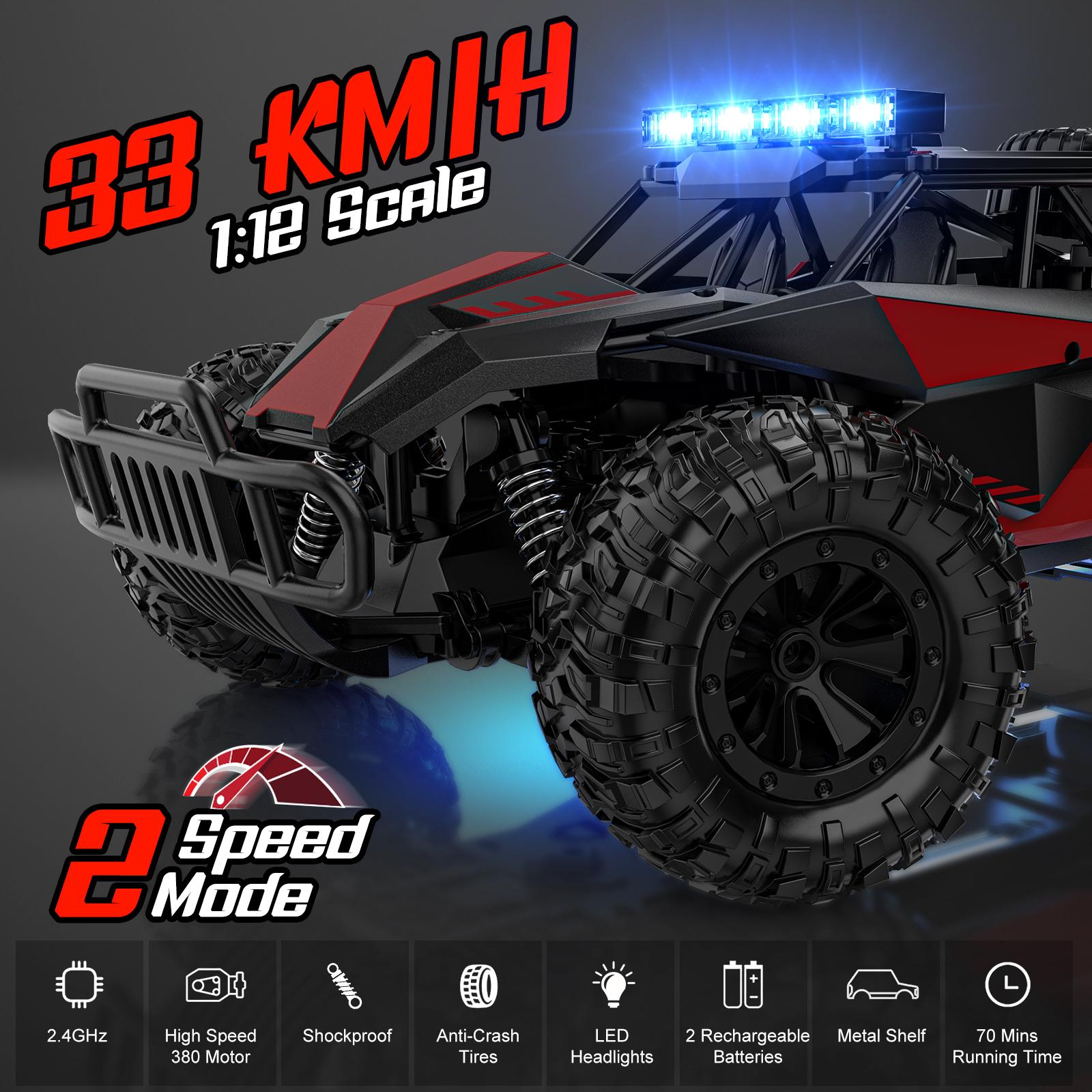 Aiencsai Remote Control Car - 2.4GHz High Speed 33KM/H RC Cars Toys, 1:12 Monster RC Truck Off Road with LED Headlight and Rechargeable Battery Gifts for Adults Boys 8-12 rc car Outdoorfun Durable Aiencsai Remote Control Car - 2.4GHz High Speed 33KM/H RC Cars Toys, 1:12 Monster RC Truck Off Road with LED Headlight and Rechargeable Battery Gifts for Adults Boys 8-12 rc car Outdoorfun Durable