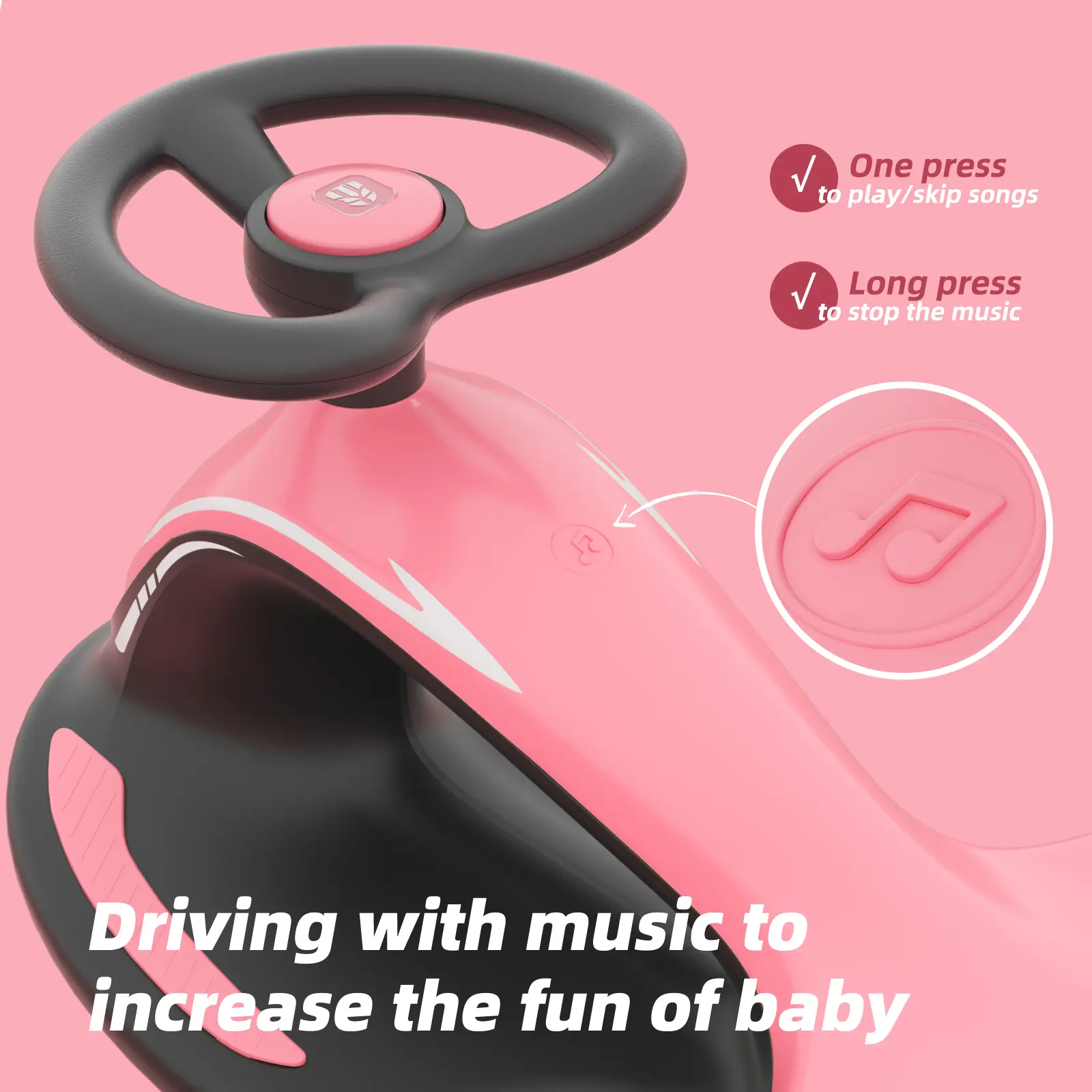 12V Electric Wiggle Car 2 in 1 Ride On Toy, Rechargeable Battery with Colorful Light-Emitting Wheel for Kids Gift