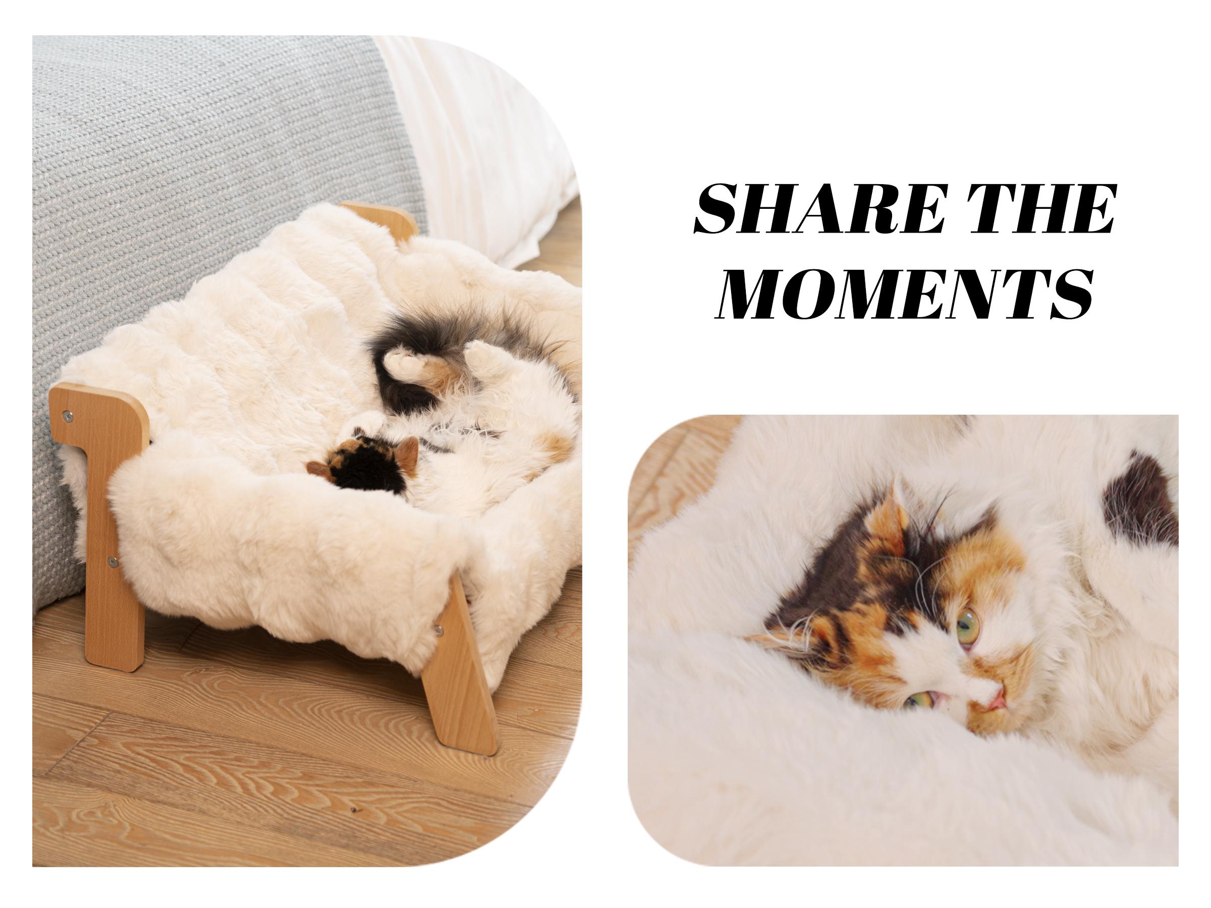 Elevated Pet Couch Bed, Solid Wood Sofa for Cat and Small Dog , Removable Washable Fluffy Cover Raised, Kitty Lounge Chair Suitable for Puppy for Indoor