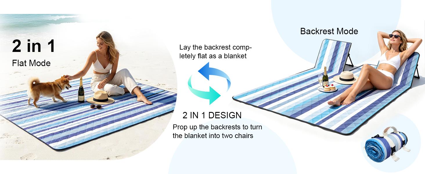 Jactum 2-in-1 Foldable Backrest Lazy Chair & Waterproof Picnic Blanket, 80 in Large Size, Easy Carry, Fits 1-3 Ppl for Camping Outdoor Use, Unisex
