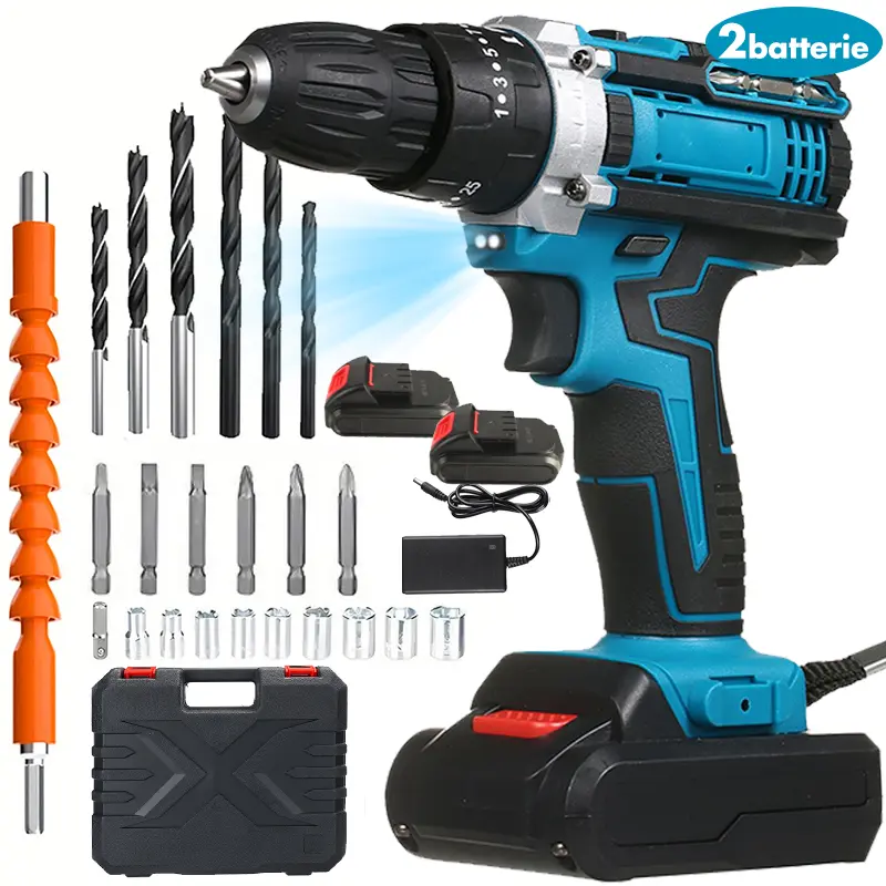 21V Cordless Drill Set with 2 Batteries, Portable 2-Speed DIY Home Tool Kit