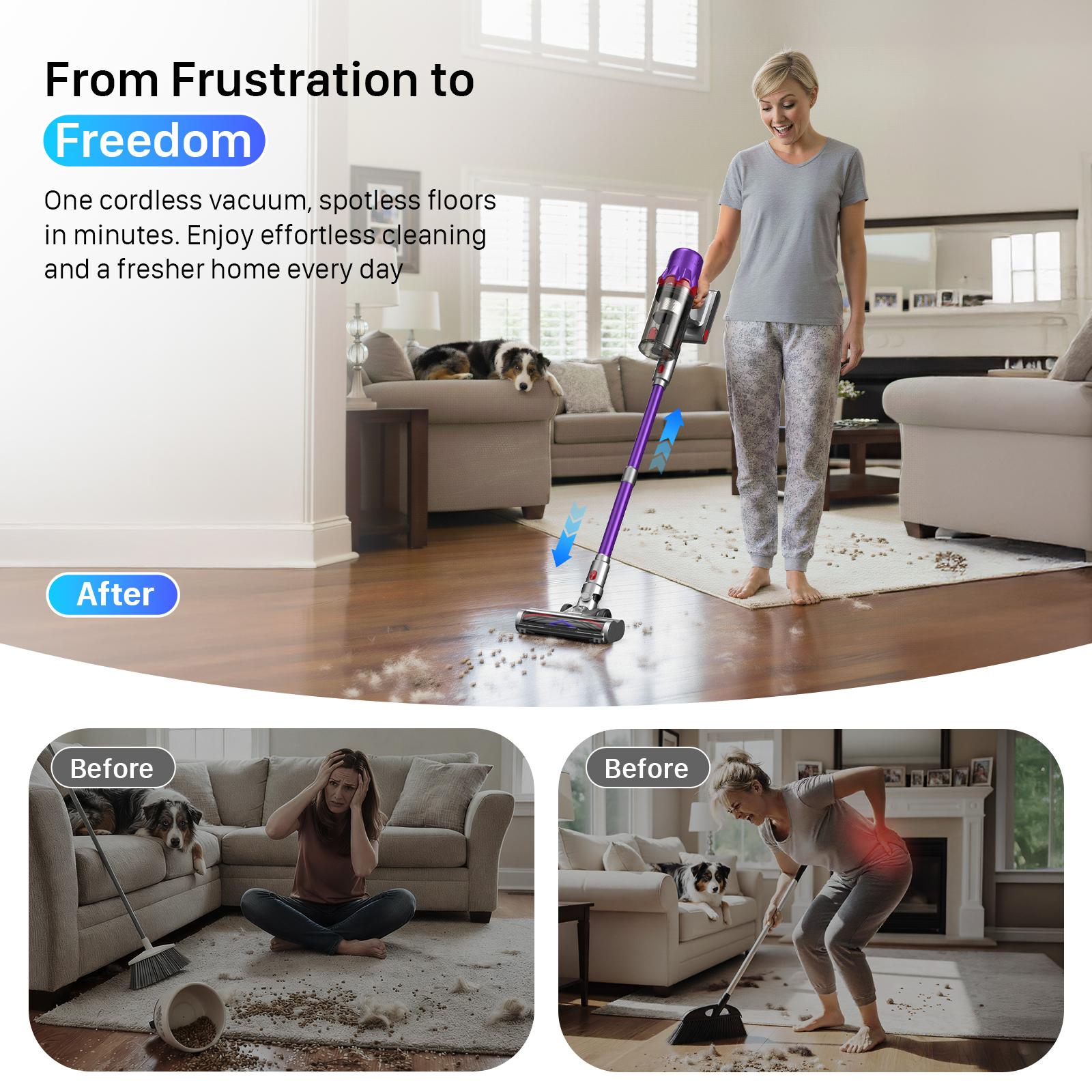 CUZMOK Cordless Vacuum Cleaner,45-Min Runtime 180W Powerful Suction,Self-Standing Stick Vacuum Cleaners with HEPA Filter for Home,Lightweight,Powerful Suction,Anti-Tangle Brush, LED Light,Detachable, for Carpet/Floor/Pet Hair/Car#Summervibes