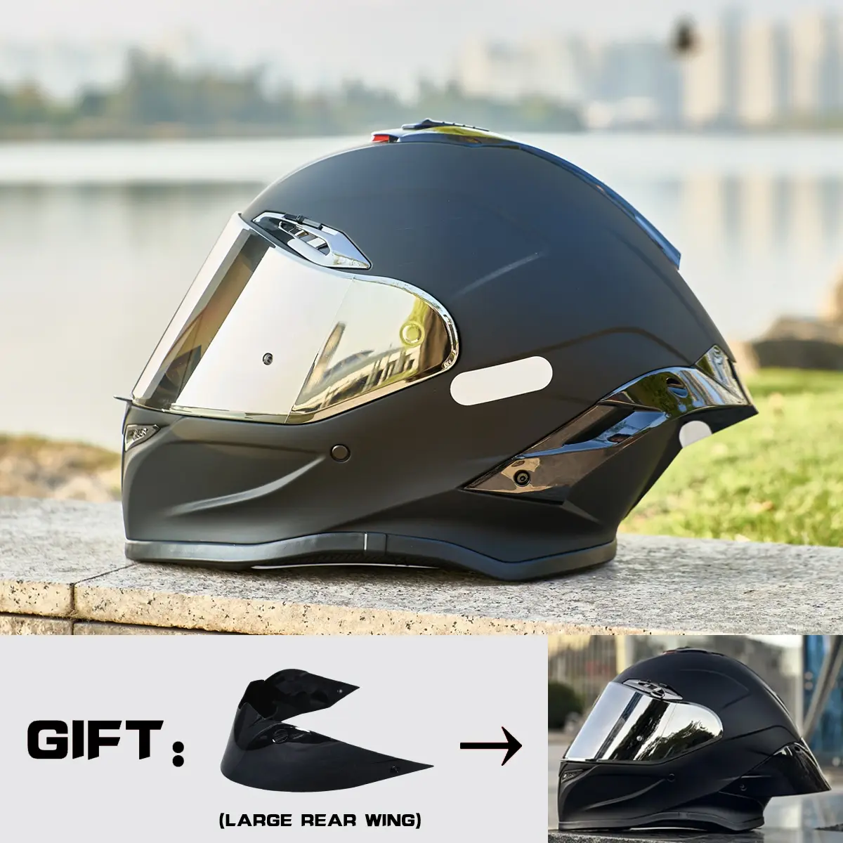 HULIABU Brand Full-Face Motorcycle Helmet, A large tail fin is given as a gift.Abs Material with Eps Liner, Multiple Ventilation, Sunshade Lenses, Unisex All-Season Commuter Helmets