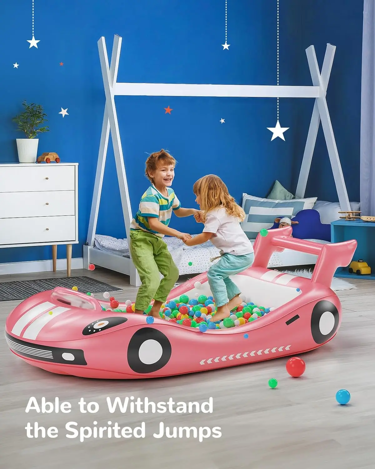 HULIABU Inflatable Kids Travel Bed, Toddler Airbed with Sides, Hand Pump Included, Portable Racing Car Design, Safe Materials for Camping, Traveling Hotel Home Use Self Inflating Bed Quick Inflate tiktokshopbacktoschool
