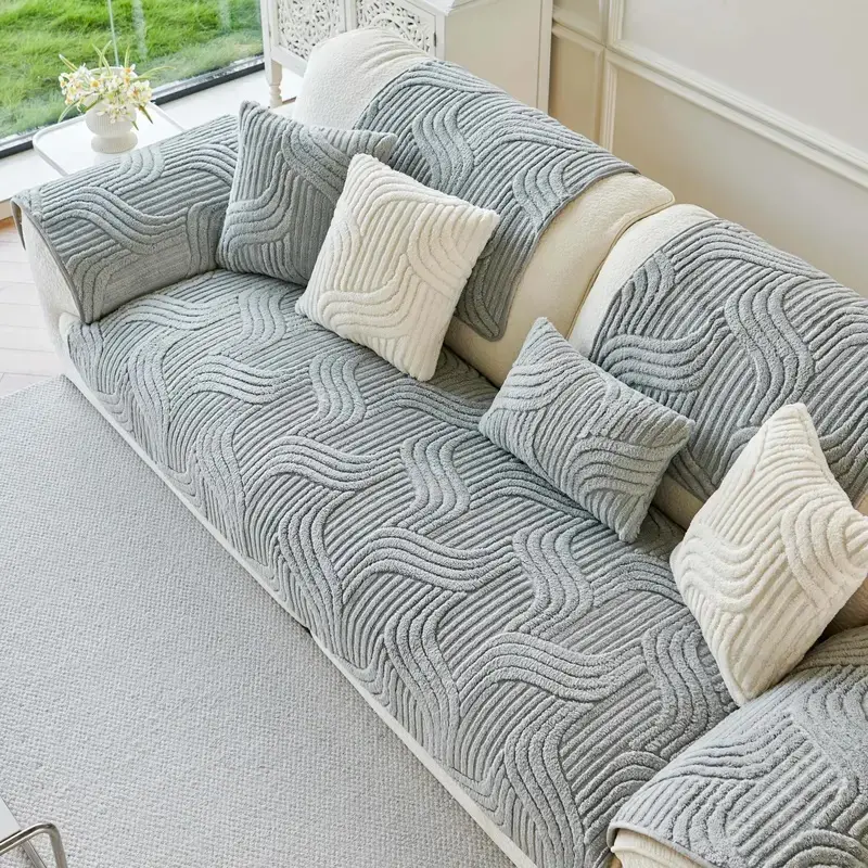  Gift Choice 1 Count Sofa Cover for 1-4Seater NO BACK OR ARMREST Solid ColorJacquard Sofa Protector, Anti-slip CouchBench Cover, Machine Washable Slipcover,Pet-friendly sofa Towel Mat for Home, LivingRoom, Dormitory, Hotel, Beige, Gray