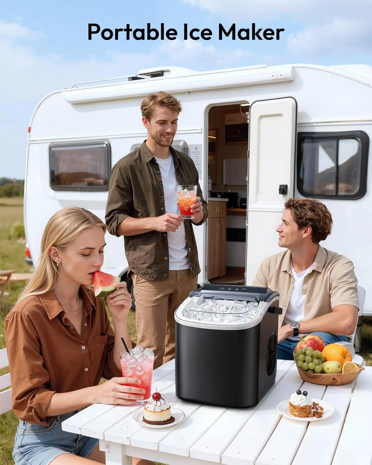 【Back To School】 Ice Maker Countertop with Handle, 26lbs in 24Hrs, 9 Ice Cubes Ready in 6 Mins, Auto-Cleaning Portable Ice Maker with Basket and Scoop, for Home/Kitchen/Camping/RV. (2026 New Silver) Utensils