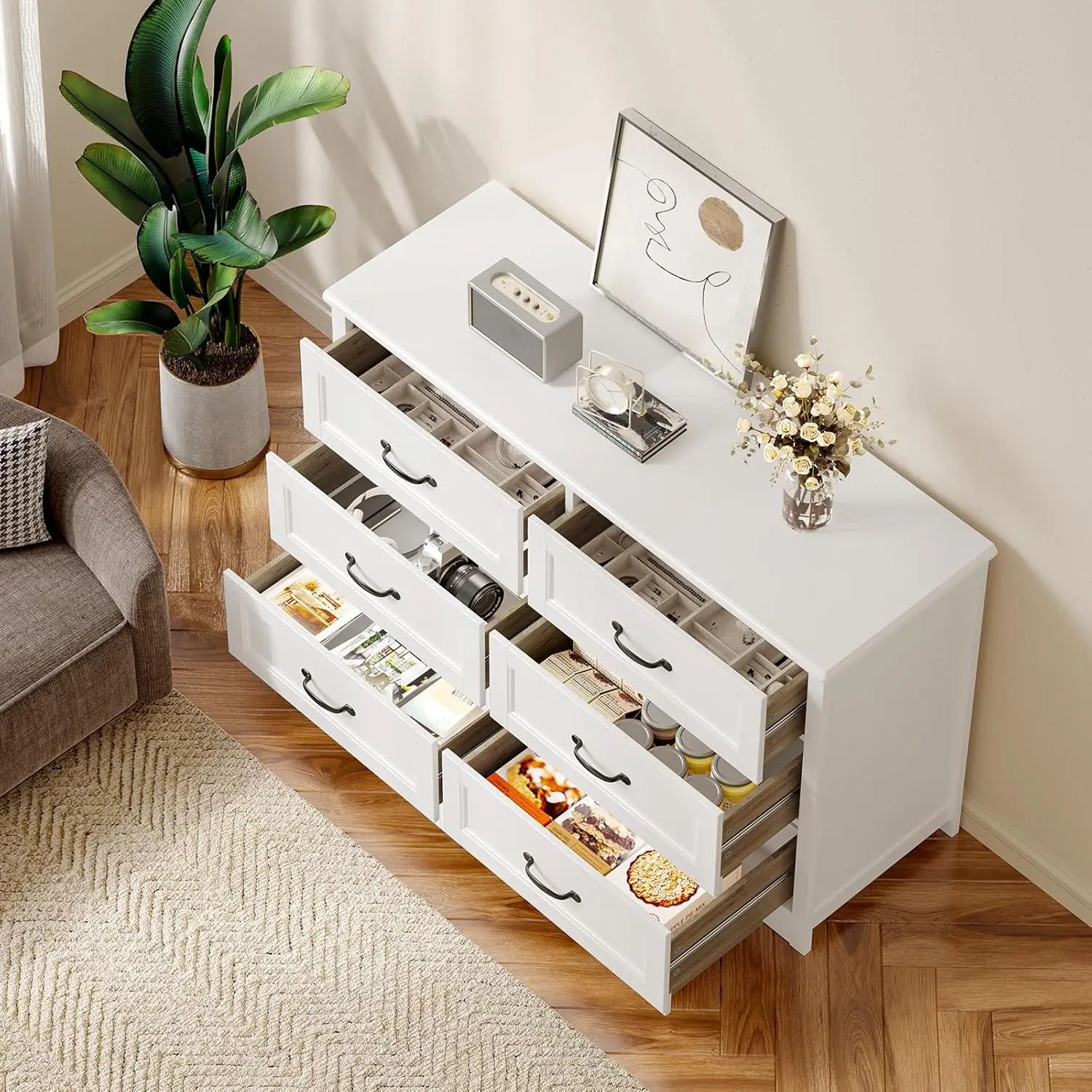 Gizoon 6 Drawer Dresser,Dresser for Bedroom with Mental Handle, White Dresser for Cloakroom, Hallway, Entryway Cupboard Apartment Furniture Organize Organizing,dorm essentials,home decor
