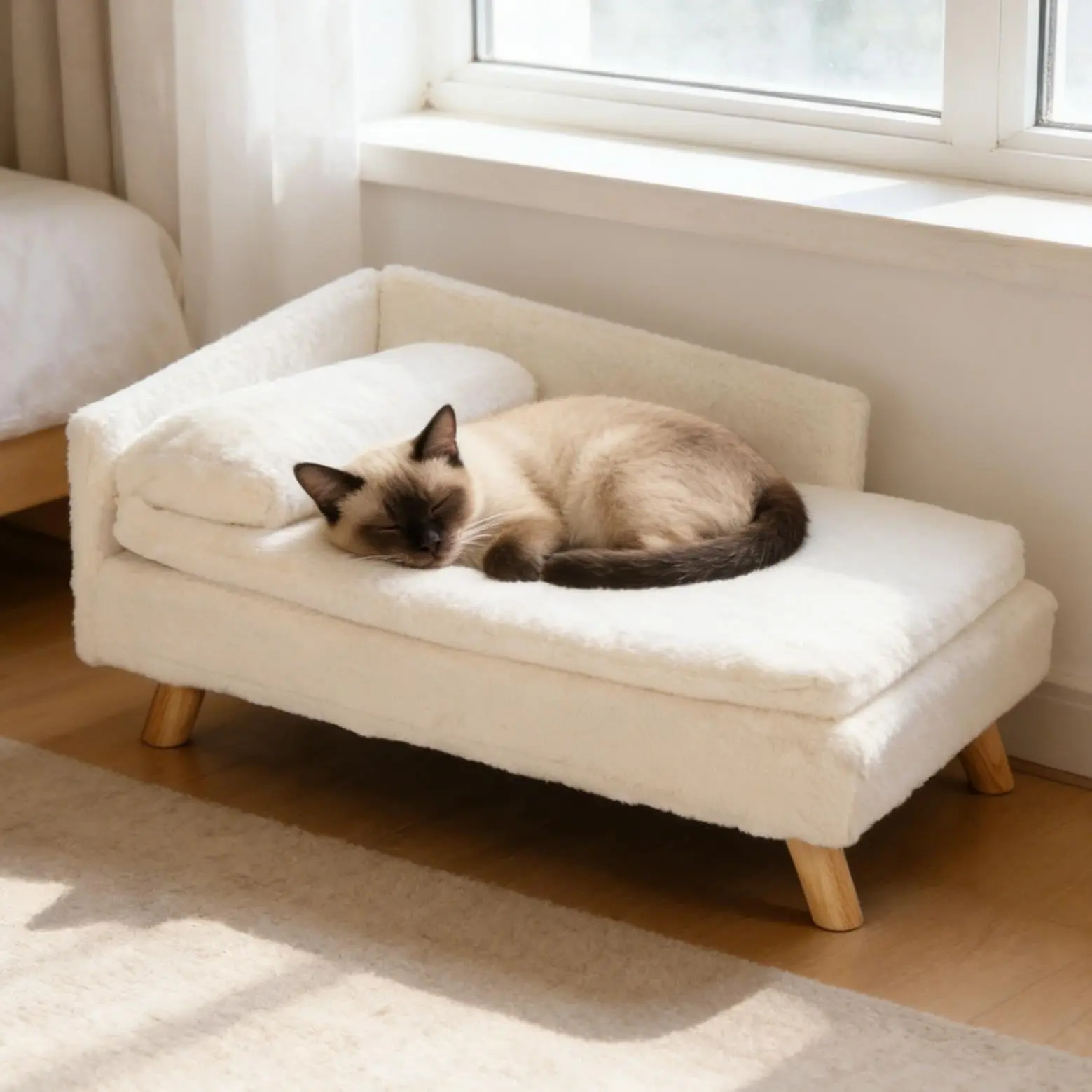 Wooden Elevated Pet Couch, Dog Chair with Bolster Washable Soft Cushion for Small Dogs & Cats, 31.7 x 18.9 Inches