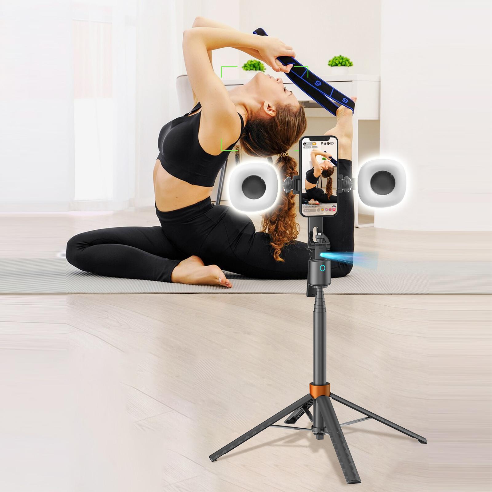 360° Rotatable Adjustable Selfie Stick Tripod, Rechargeable Smart Face Tracking Tripod with 2 Fill Lights, Auto Face Tracking Phone Holder for Vlog, Live Streaming, Remote Tripod 360° Rotatable Adjustable Selfie Stick Tripod, Rechargeable Smart Face Tracking Tripod with 2 Fill Lights, Auto Face Tracking Phone Holder for Vlog, Live Streaming, Remote Tripod
