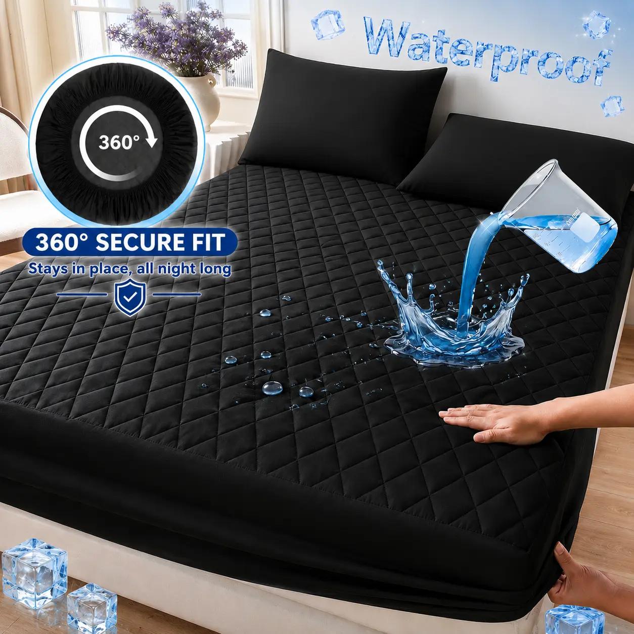 Waterproof Mattress Protector Queen Size, Washable & Durable Mattress Cover, 6-16'' Deep Pocket Mattress Pad , Fitted Sheet For Bedroom, Guest Room, Collage Dorm,Hotel,Dust Proof,back to school,back to school shopping,home decor