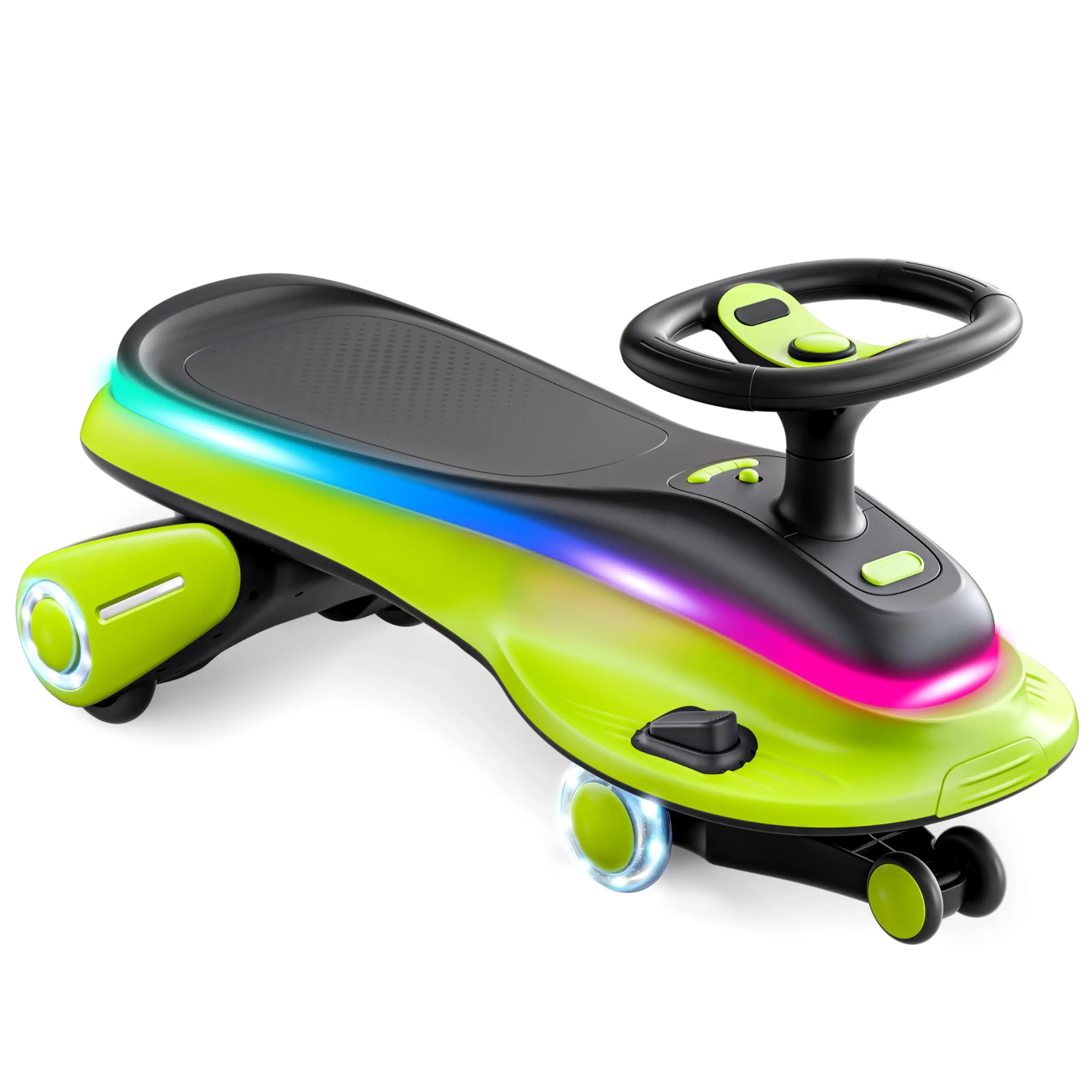 HULIABU 45W 5.5A Light-Up Electric Wiggle Car with Pedal, Rechargeable Battery, 2-in-1 Swing Car, 2 Speed Ride-On Toy, Anti-Rollover, Flashing Wheels for Ages 3+ (Up to 110 lbs)
