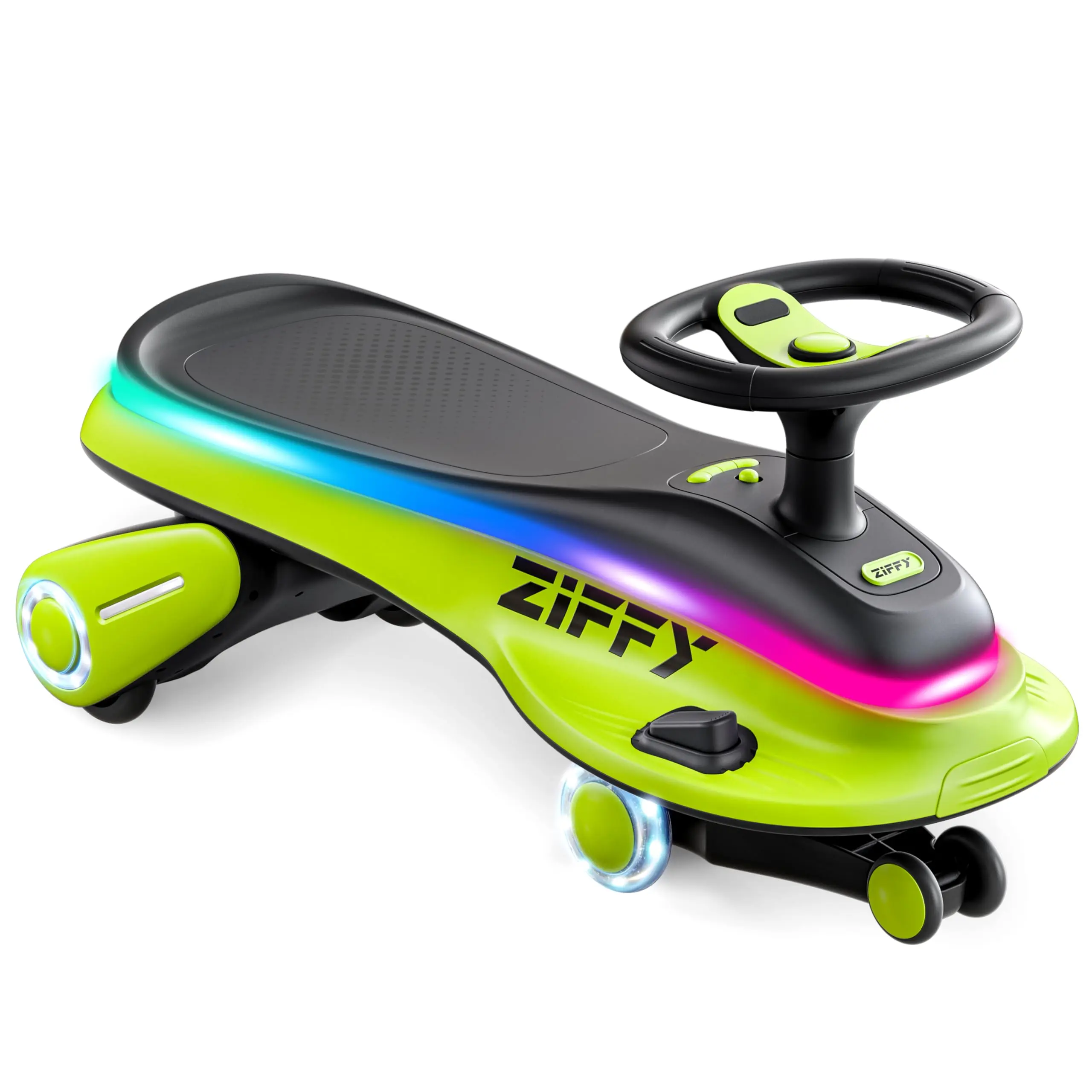 ZIFFY 45W 5.5A Light-Up Electric Wiggle Car with Pedal, Rechargeable Battery, 2-in-1 Swing Car, 2 Speed Ride-On Toy, Anti-Rollover, Flashing Wheels for Ages 3+ (Up to 110 lbs)