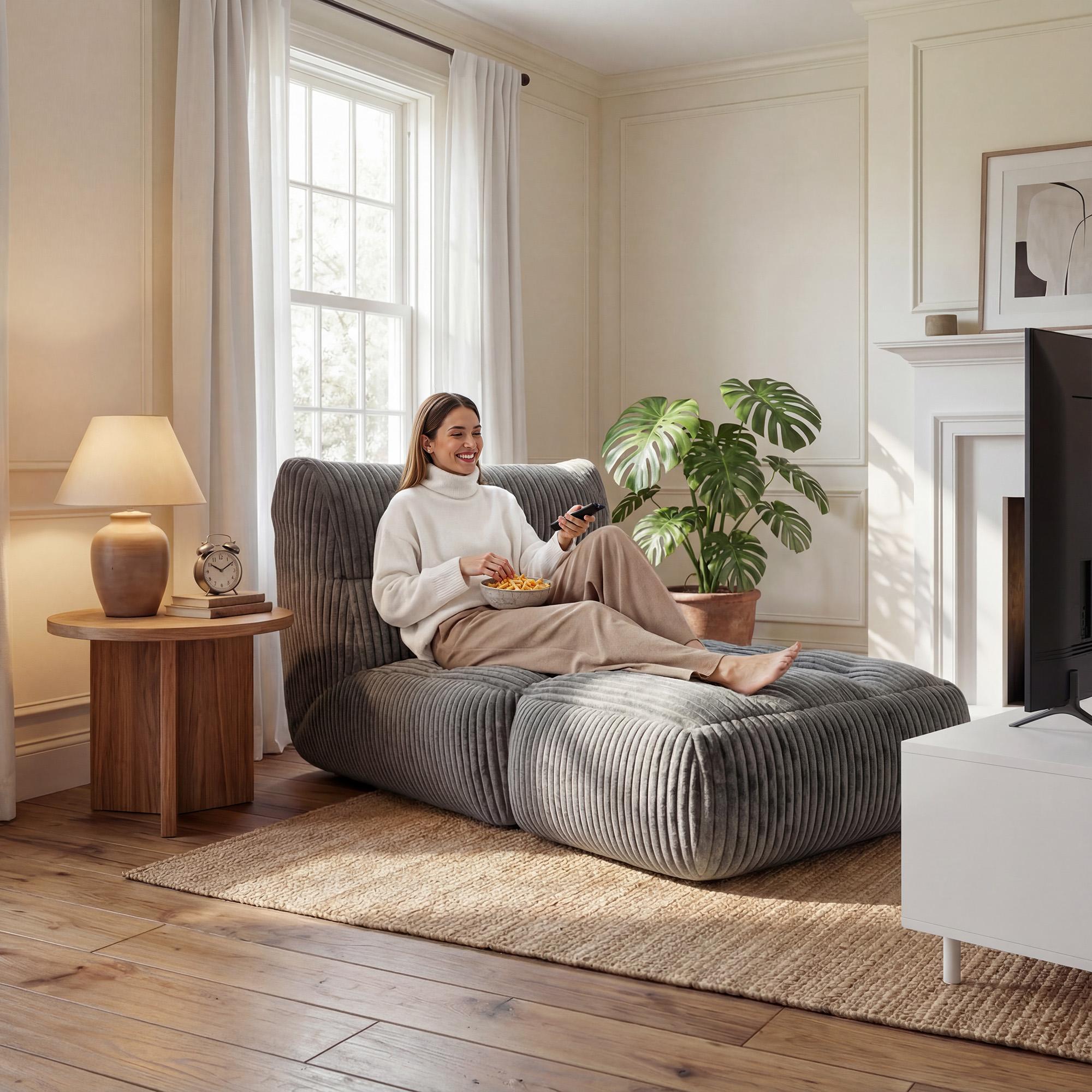 【SummerVibes】 Raybee Bean Bag Sofa,Giant Bean Bag Chairs for Adults 31.49" H with Foldable Ottoman,Big Lounge Chair with Memory Foam Filled for Living Room, Bedroom or Balcony,Lazy Floor Sofa