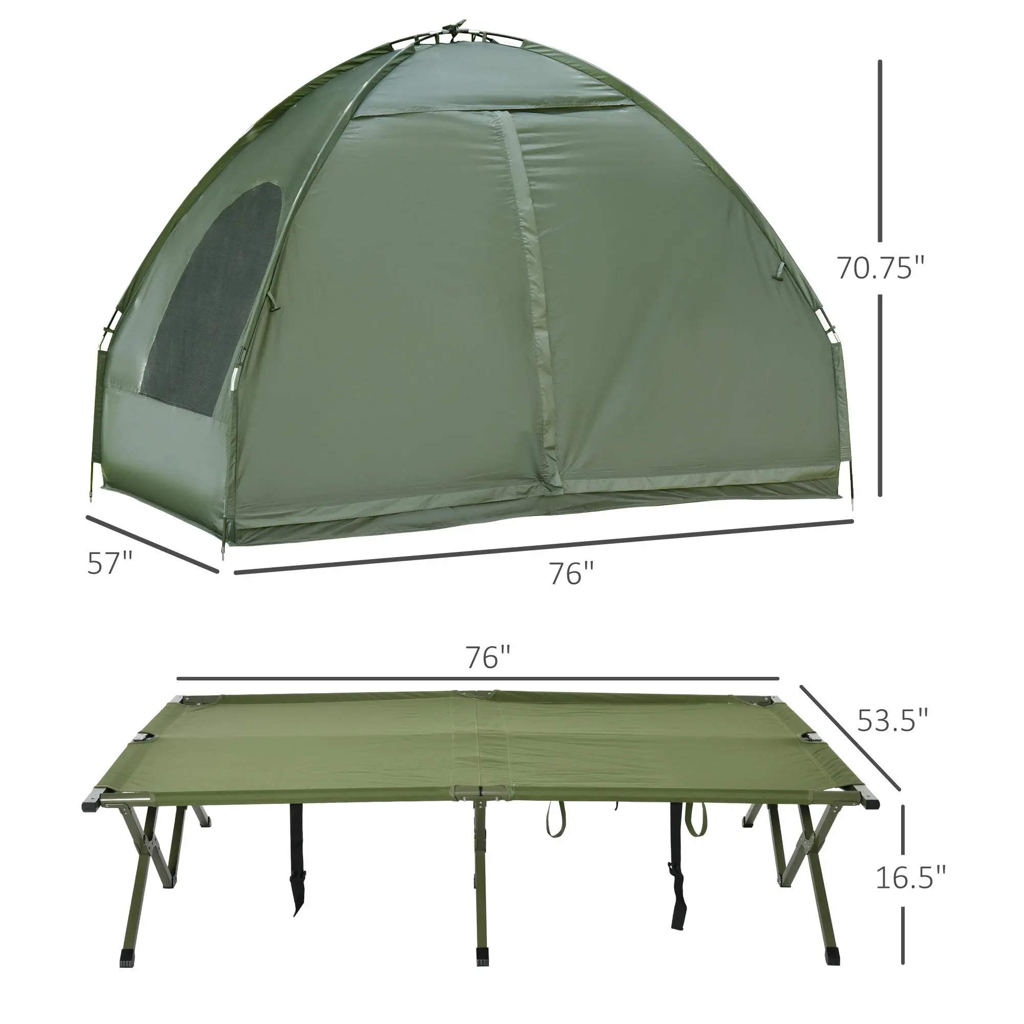 1/2 Person Foldable Camping Cot with Tent, Bedspread and Thick Air Mattress, 4-In-1 Elevated Camping Bed Tent for Outdoor Hiking, Picnic, Travel