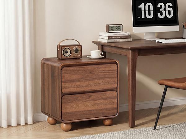 Giratree Small Night Stand with 2 Drawers, Mid Century Modern Nightstands with Solid Wood Legs, 2 Drawer Dresser Curved Profile Design End Table Side Table for Small Space, Dorm, Bedroom