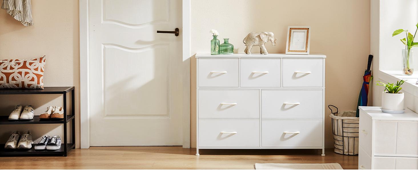 【Deal】Sweetcrispy 7-Drawer Black Fabric Drawer Storage Dresser - Bedroom Dresser, Small Room Organization Product, Organizer Storage, TV Stand Sideboard, Entryway Cabinet