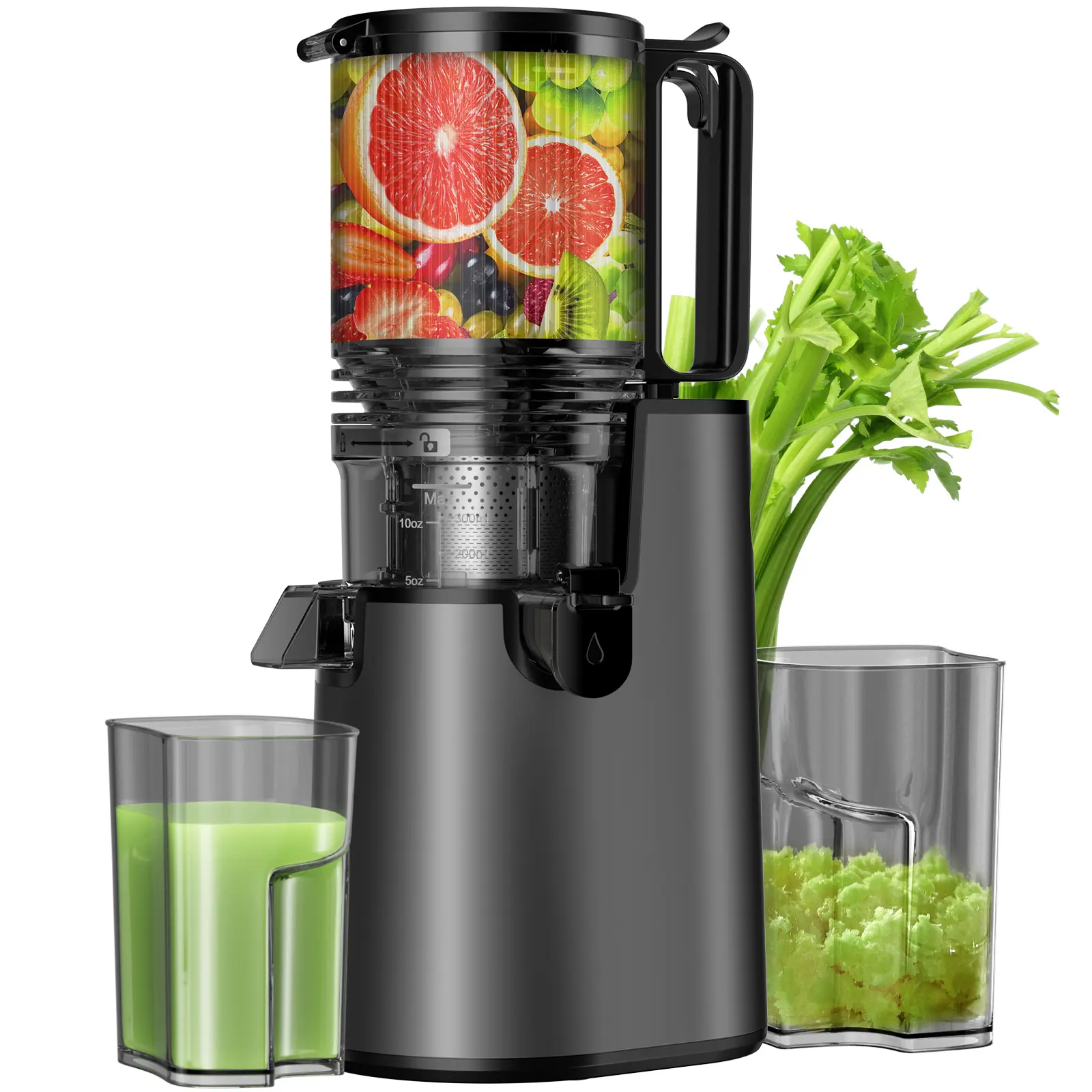 LQZ 350W Cold Press Juicer - Slow Masticating, 5.4 Inch Feed Chute, High Juice Yield, Easy Clean, 55rpm Technology for Whole Fruits & Veggies,Summer Glow