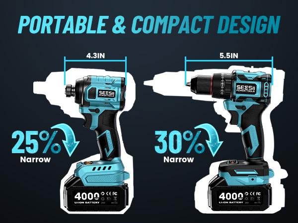 SEESII 3/8'' Brushless Cordless Drill and 1/4'' Impact Driver Combo Kit with 2 Batteries, 21V Max Electric Brushless Power Tool Set with Fast Charger SEESII 3/8'' Brushless Cordless Drill and 1/4'' Impact Driver Combo Kit with 2 Batteries, 21V Max Electric Brushless Power Tool Set with Fast Charger