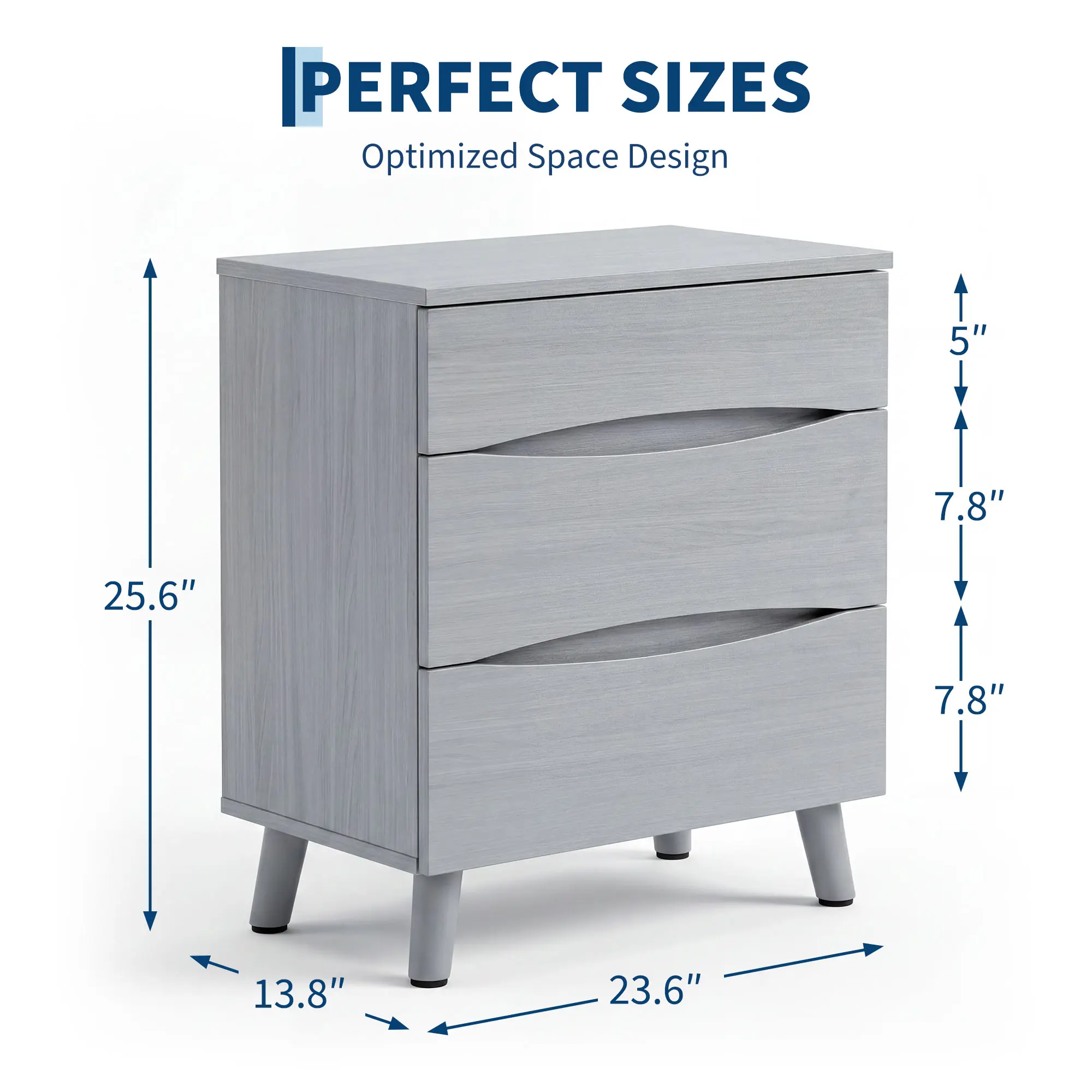 24‑Inch Wide Bedside Table with 3 Storage Drawers, Modern Nightstand with Wooden Top, Space‑Saving End Table for Bedroom, Living Room & Office