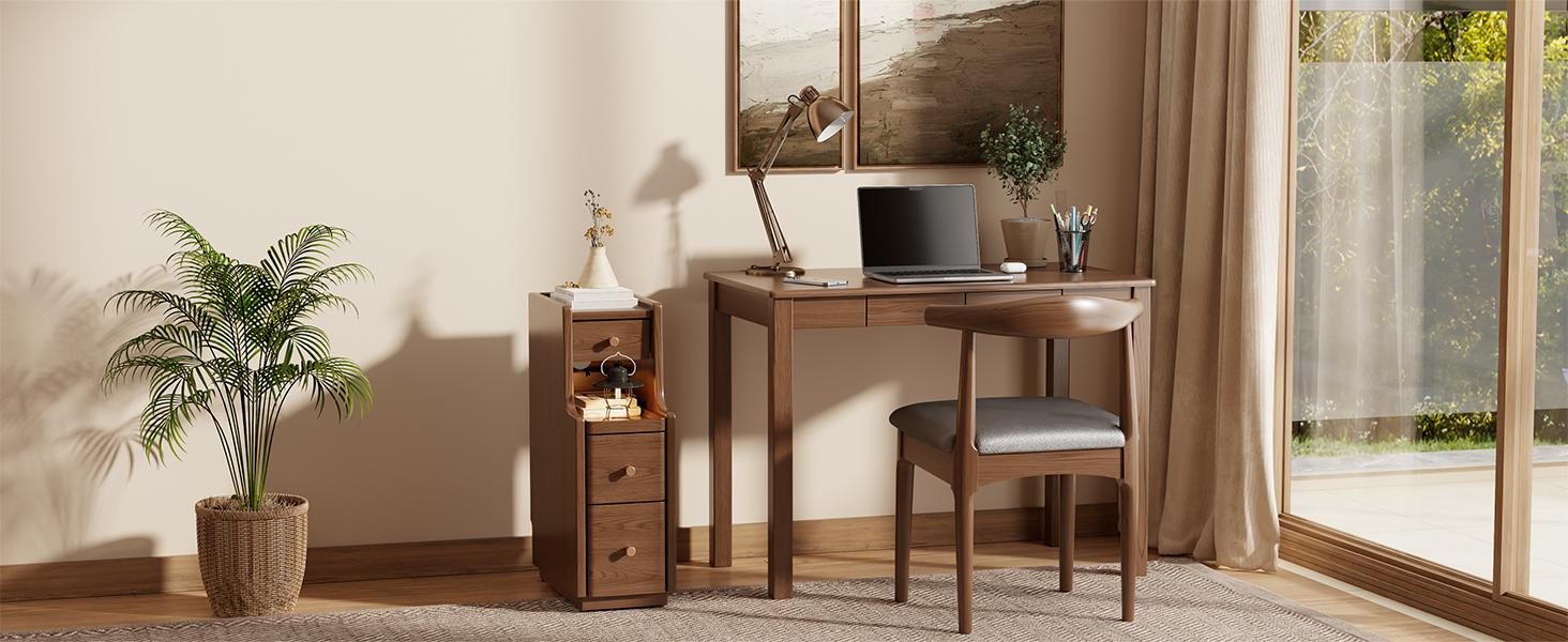 100% Solid Wood Fully Assembled Nightstand - Narrow 3-Drawer Slim Bedroom Table with Clean Aesthetic, Quiet Glide Drawers, Fits Between Beds for Small Room Ideas & Modern Bedroom