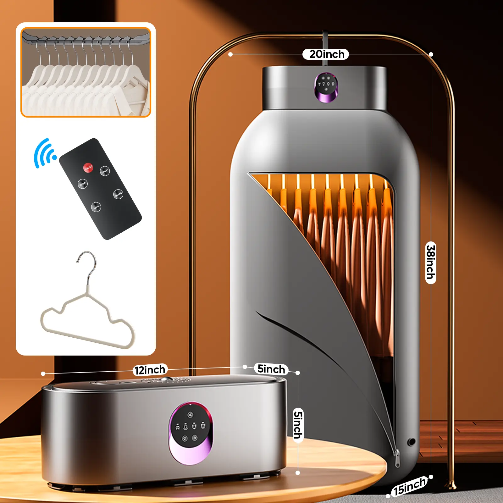 HULIABU Portable Clothes Dryer 600W Hold 11-20 Items, with Timer & Remote Control, One Mini Hanger, Foldable Drying Bag, Small Compact Electric Fast Drying Machine for Laundry, Travel, RV, Home, Apartment
