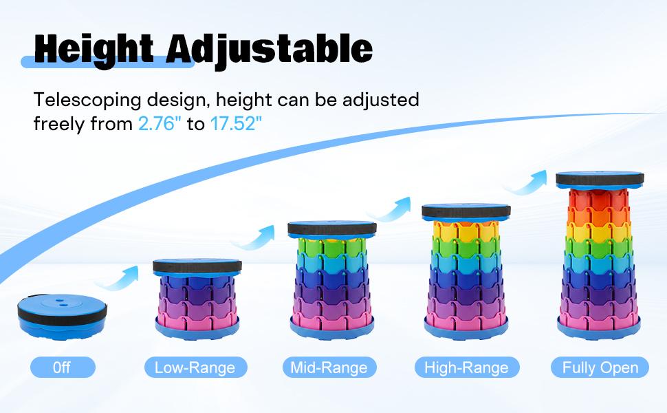 Foldable Telescopic Stool - Portable Collapsible Camping Stool, Adjustable Height Retractable Seat for Adults & Kids, Lightweight Travel Stool with Carry Strap Foldable Telescopic Stool - Portable Collapsible Camping Stool, Adjustable Height Retractable Seat for Adults & Kids, Lightweight Travel Stool with Carry Strap