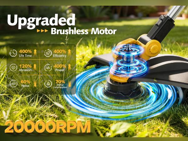 GEVEELIFE Bruchless Electric Weed Wacker String Trimmer,21V Cordless Weed Eater and Edger, 15'' Cutting Width with 2*5.0Ah Batteries Powered Brush Cutter, 4 in 1 Lawn Mower , Eco Friendly Grass Cutter,