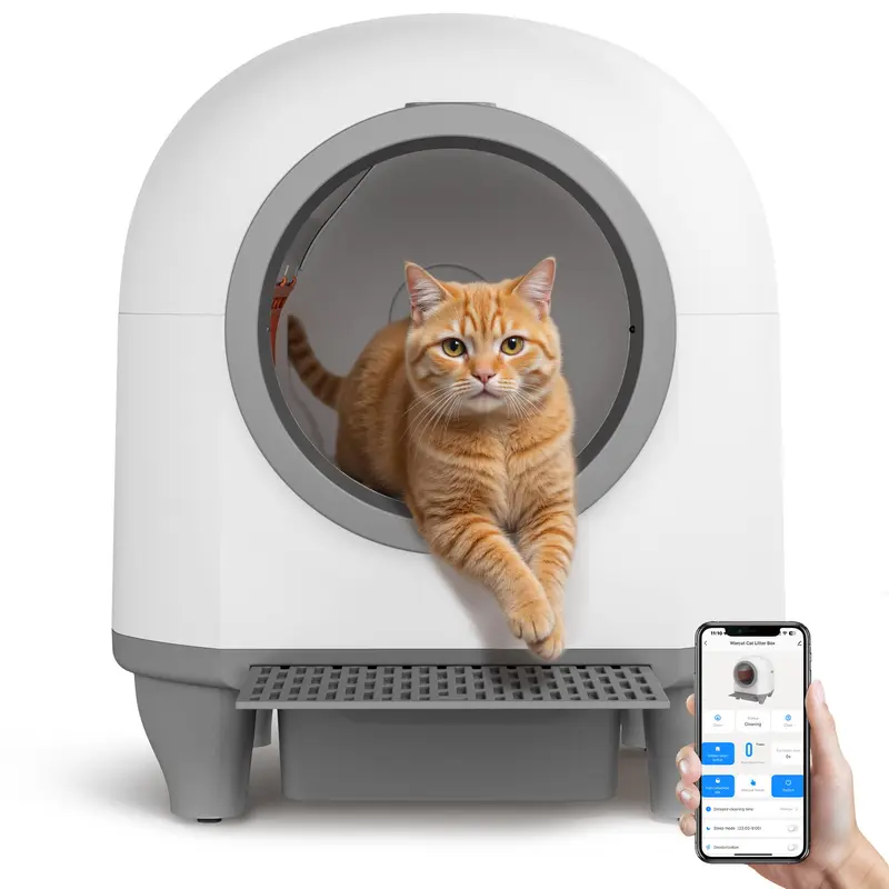 Smart Low-Noise Auto-Cleaning Litter Box 90L Self Cleaning Cat Litter Box APP-Controlled via 2.4G WiFi with Smart Sensors, Safety Protection