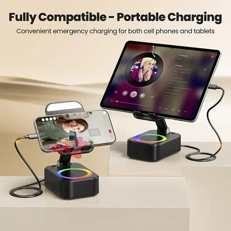 Wireless Sensor Audio Speaker Stand,5-in-1 CellPhone Stand,Rechargeable Emergency Power Bank,360° Rotation Phone Speaker Stand & Charger, Suitable for Kitchen Travel Party Outdoors Gym, Women's Men's Gift Ideas Phone Accessories