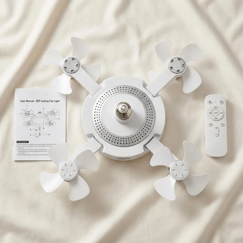 2026 New E27 Socket Ceiling Fan Light - 2-in-1 Silent LED Fan with Remote Control, Energy-Saving Cooling & Lighting Combo for Home Bedroom summervibes tiktokshopbacktoschool,back to school,back to school haul,gift