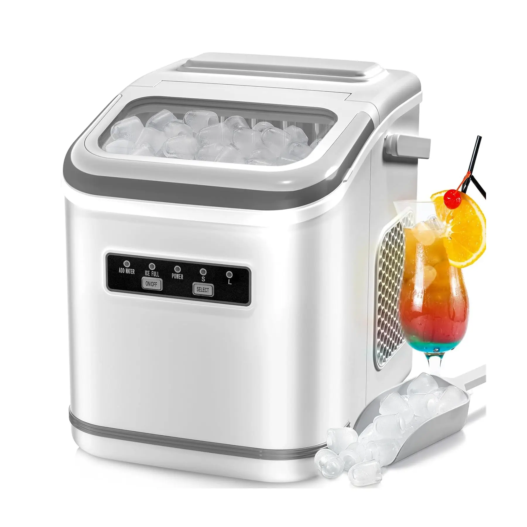 HULIABU Bullet Ice Maker Countertop with Self-Cleaning, Staninless Steel or ABS Plastic, 26.5lbs/24Hrs, 6 Mins/9 Pcs Bullet Ice, Portable Ice Maker for Kitchen/Home/Office/Party/RV