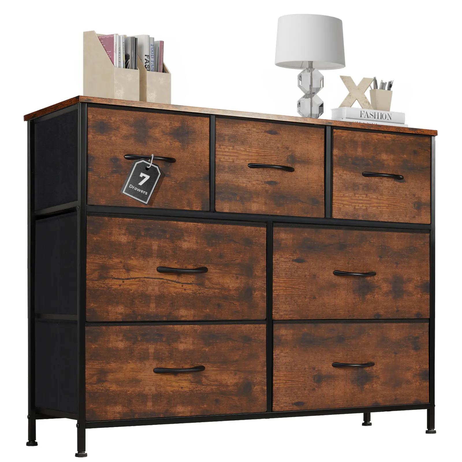 【Deal】Sweetcrispy 7-Drawer Black Fabric Drawer Storage Dresser - Bedroom Dresser, Small Room Organization Product, Organizer Storage, TV Stand Sideboard, Entryway Cabinet