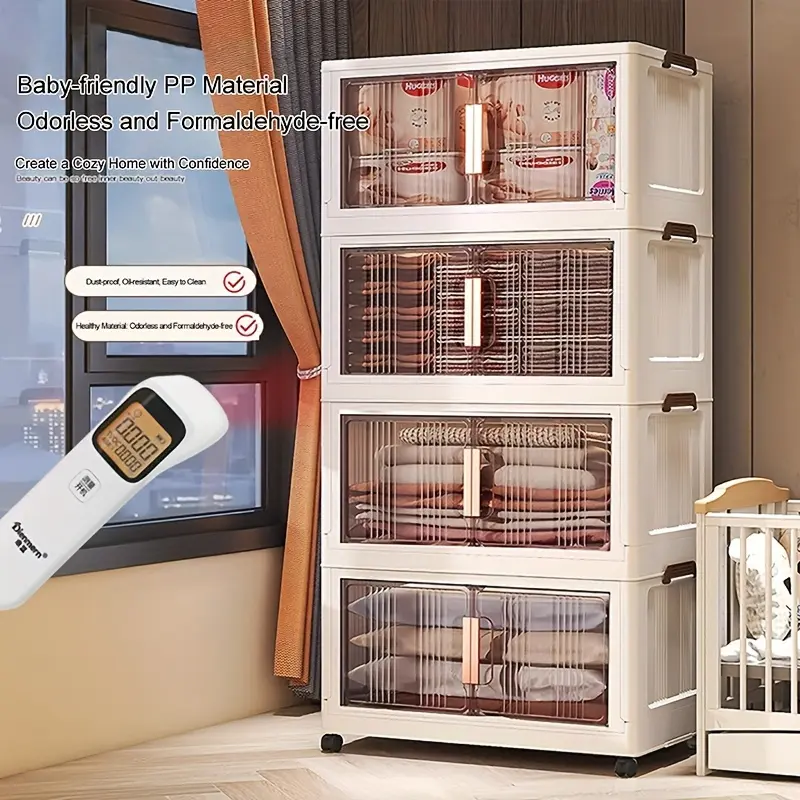 24.4/29.2/34.7In Folding Storage Cabinet, 5-Tier Extra Large Plastic Storage Bins with Lids, Foldable Stackable Storage Organizer with Wheels for Home, Office, Kitchen, Bathroom And Garage