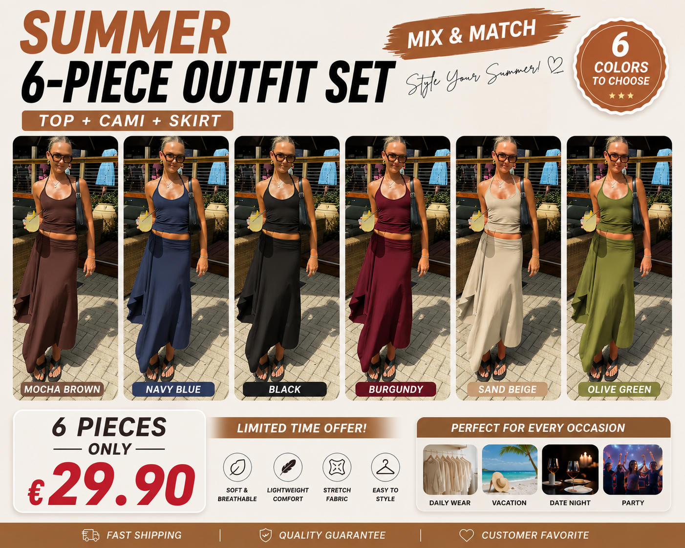 Women's Summer Outfit, Solid Sleeveless Tie-neck Cami Top & Bodycon Side Split Irregular Hem Long Skirt Two-piece Set