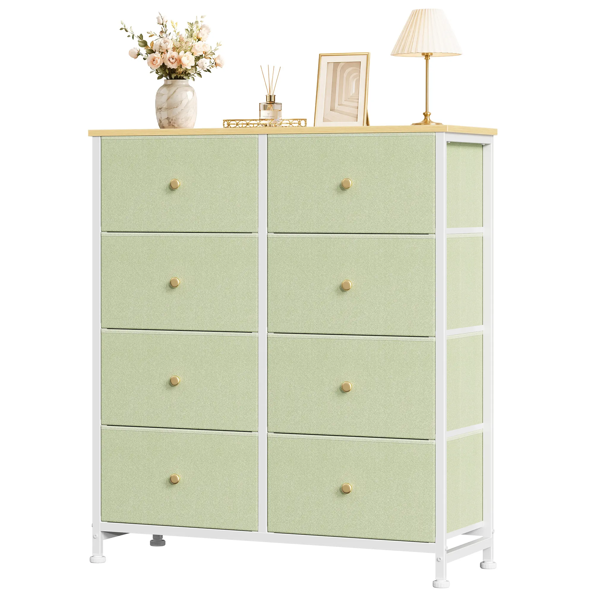 Dresser for Bedroom Drawer Dresser Organizer Storage Drawers Fabric Storage Tower, Chest of Drawers with 8 Fabric Bins, Steel Frame, Wooden Top