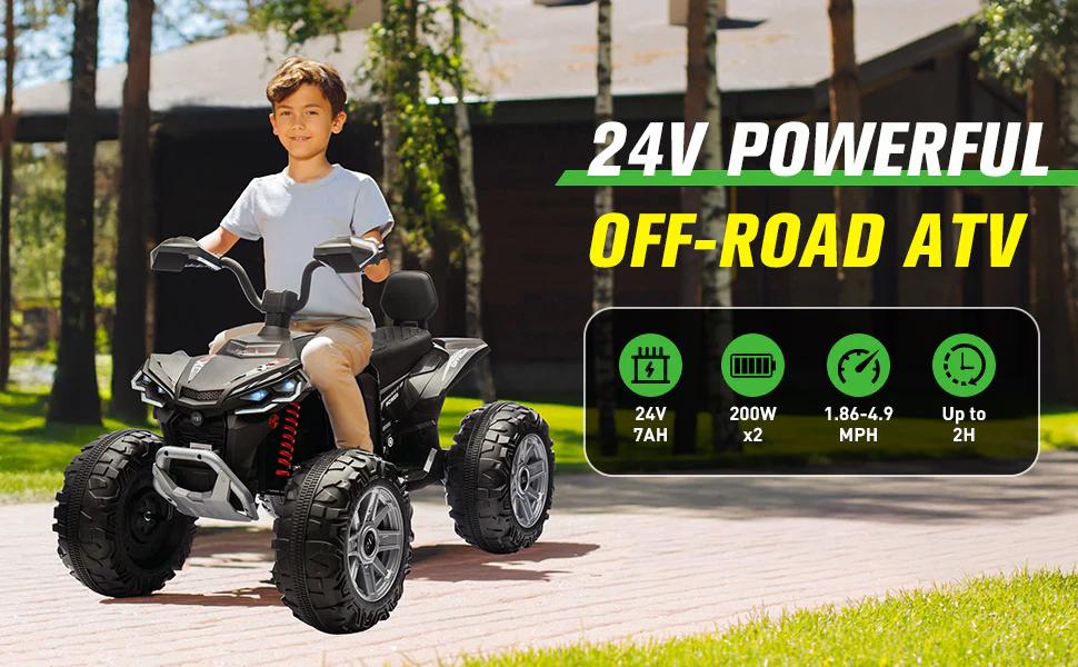 2026 Upgraded 24V Kids ATV 4-Wheeler Ride-On Car, Dual Drive, LED Lights, Bluetooth, USB, Spring Suspension, High/Low Speed, for Boys & Girls (Ages 3&ndash;8) Ride On Tractor