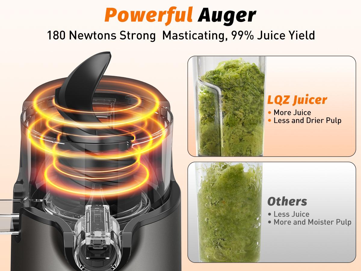LQZ 350W Cold Press Juicer - Slow Masticating, 5.4 Inch Feed Chute, High Juice Yield, Easy Clean, 55rpm Technology for Whole Fruits & Veggies,Summer Glow LQZ 350W Cold Press Juicer - Slow Masticating, 5.4 Inch Feed Chute, High Juice Yield, Easy Clean, 55rpm Technology for Whole Fruits & Veggies,Summer Glow