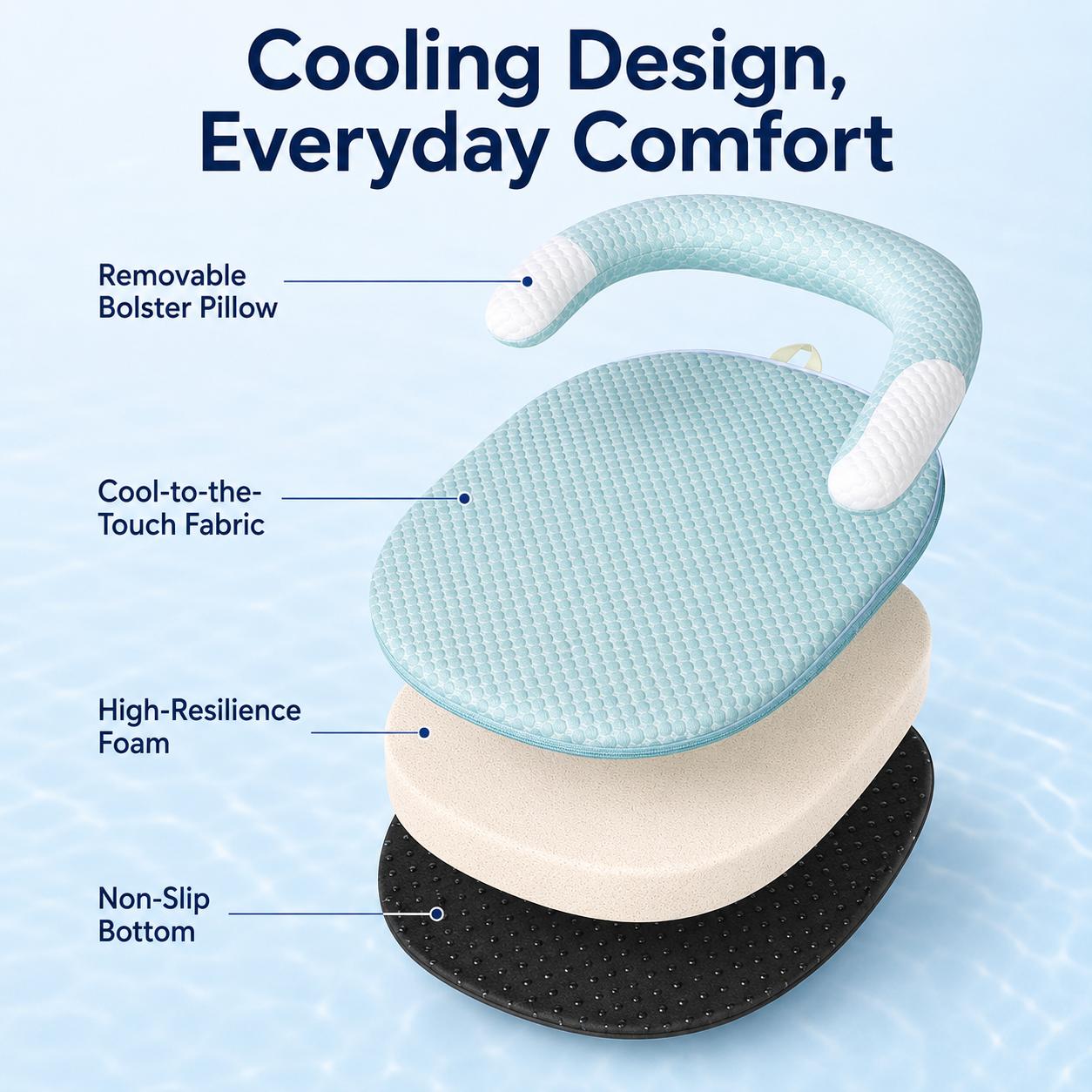 KittyDine Cooling Kitten Bed for Small Dogs & Cats - Cool-to-the-Touch Mat, Detachable U-Shaped Bolster, Polyurethane Foam Cushioned Base, Machine Washable Cover, Non-Slip Bottom