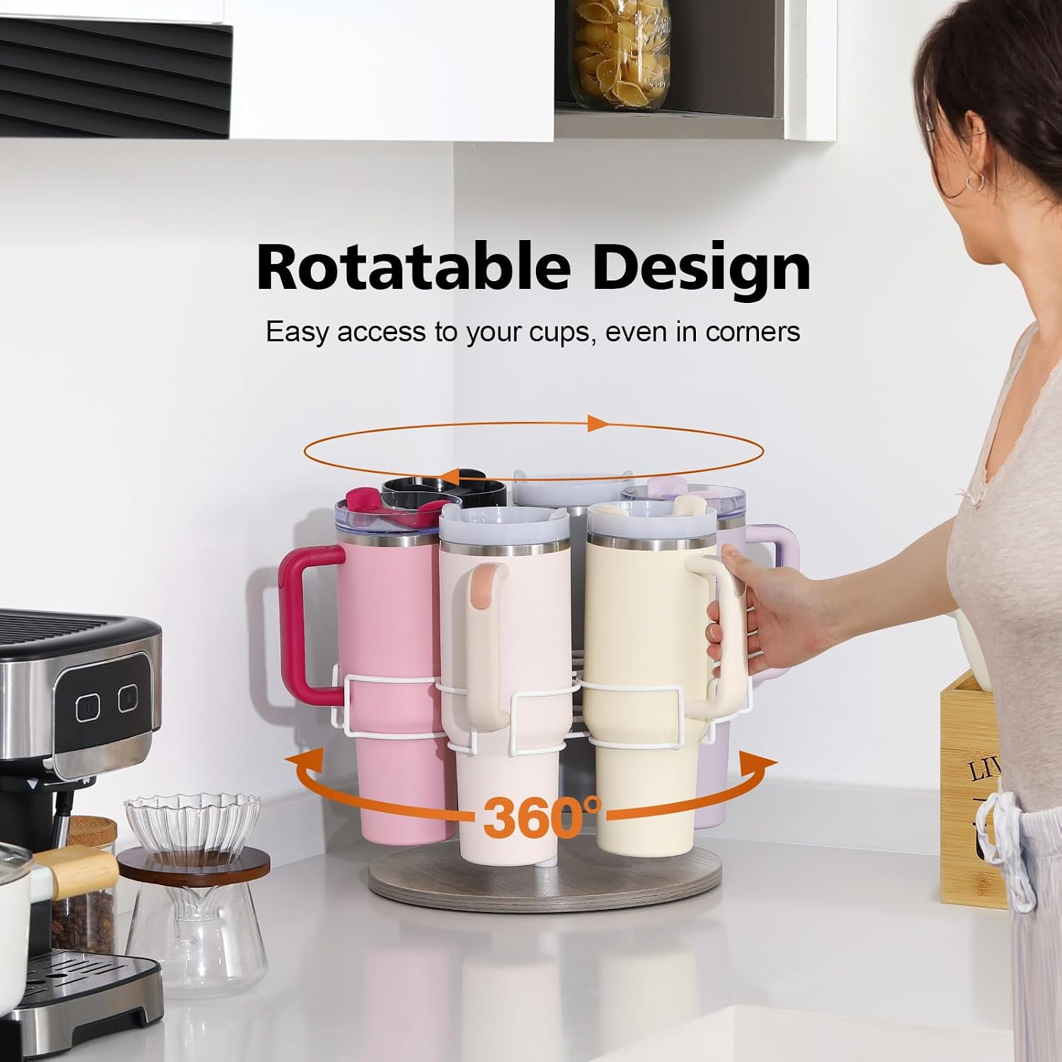 6 Tier Rotating Water Bottle Organizer, Tumbler Holder for Stanley 40oz, Cup Storage Rack for Kitchen Counter & Cabinet