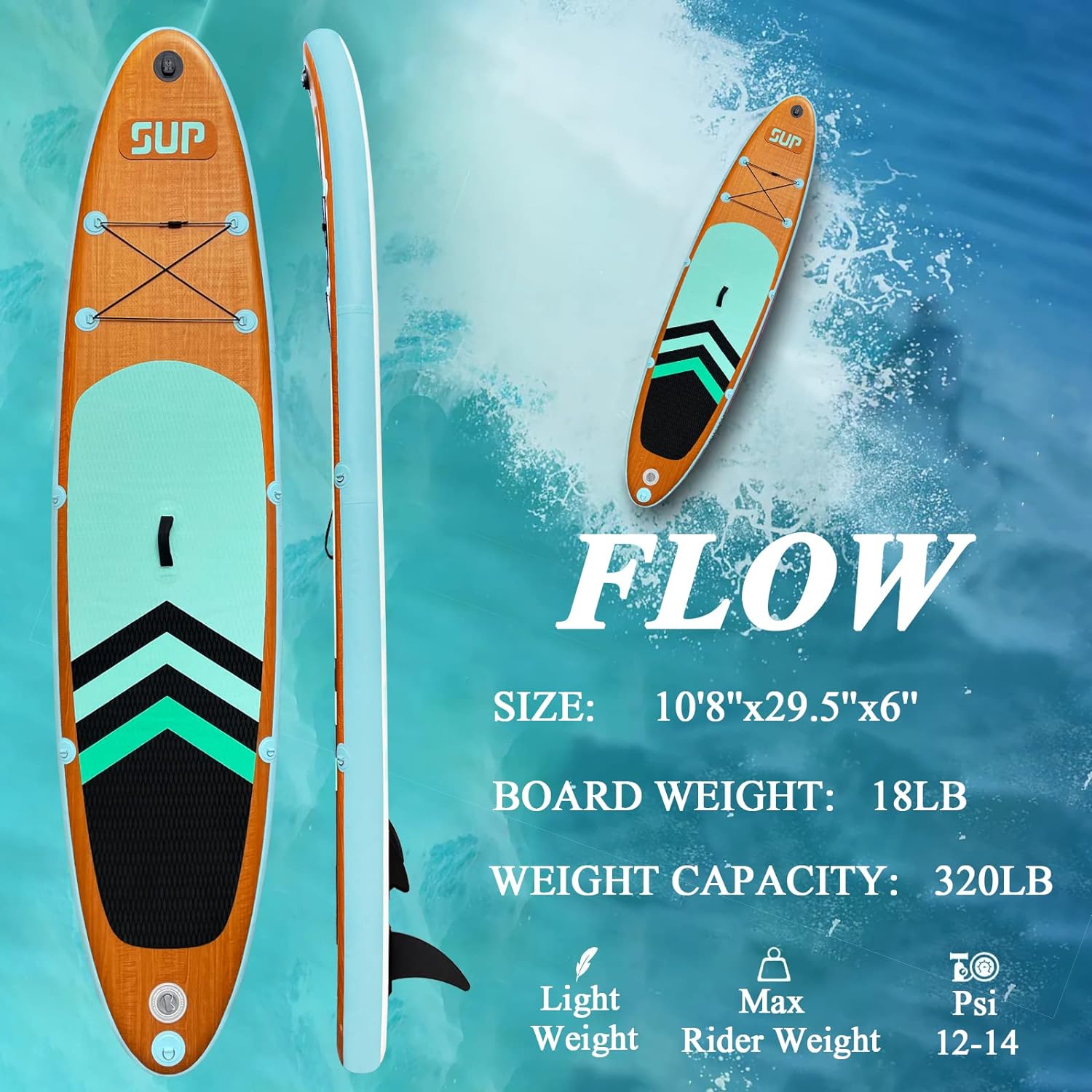 【SummerVibes】JC-ATHLETICS Multi-Purpose Inflatable Paddle Board - 6in Thick PVC Shell ISUP Package with EVA Non-Slip Deck, Hand Pump, Adjustable Paddle, Fins, Backpack, Ankle Leash & Premium Accessories for Sport, Flat Water, Increased Stability