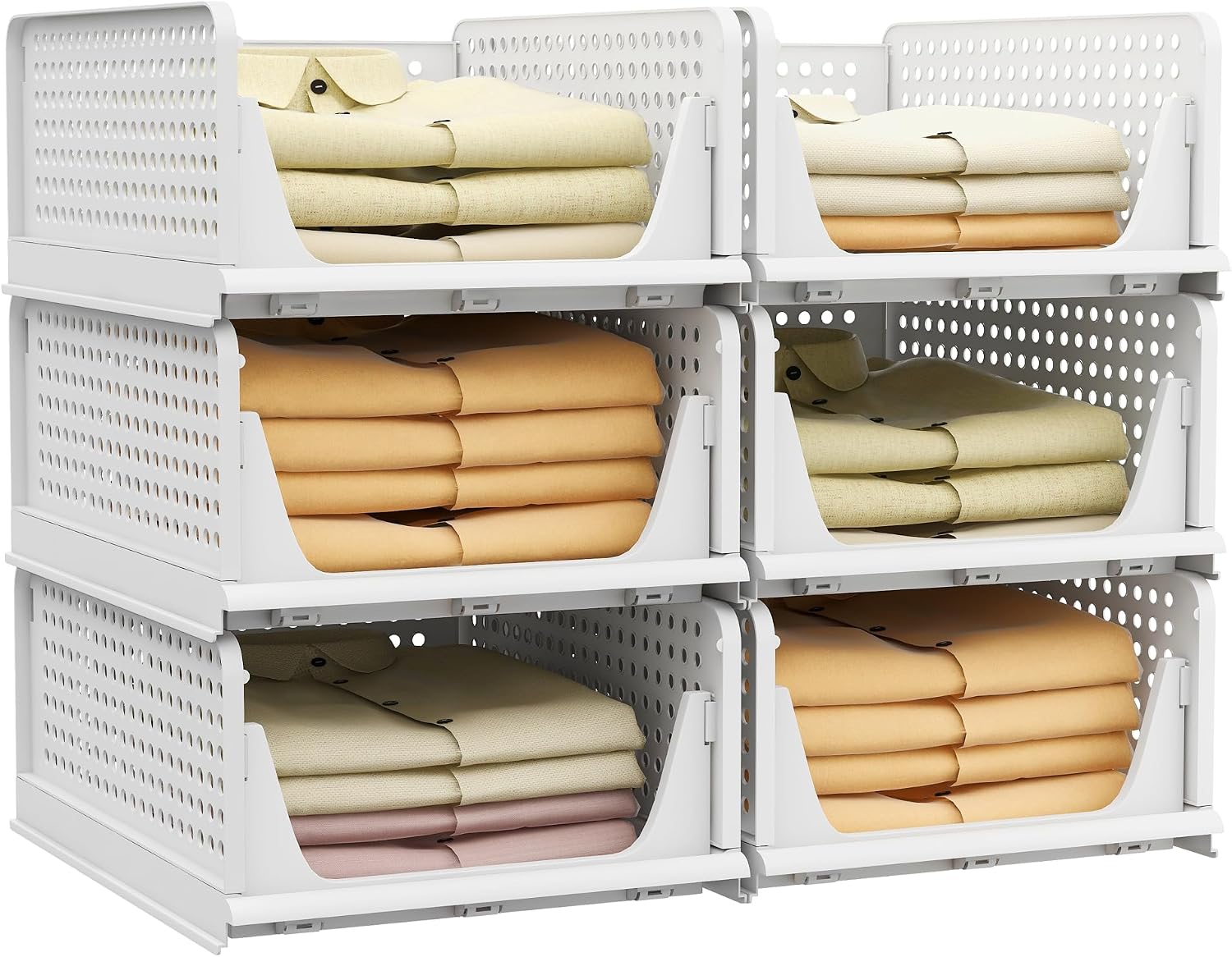 5 Pack Stackable Plastic Storage Closet Organizers and Storage Bins Drawer Shelf Storage Container for Wardrobe Cupboard Kitchen Bathroom Office White
