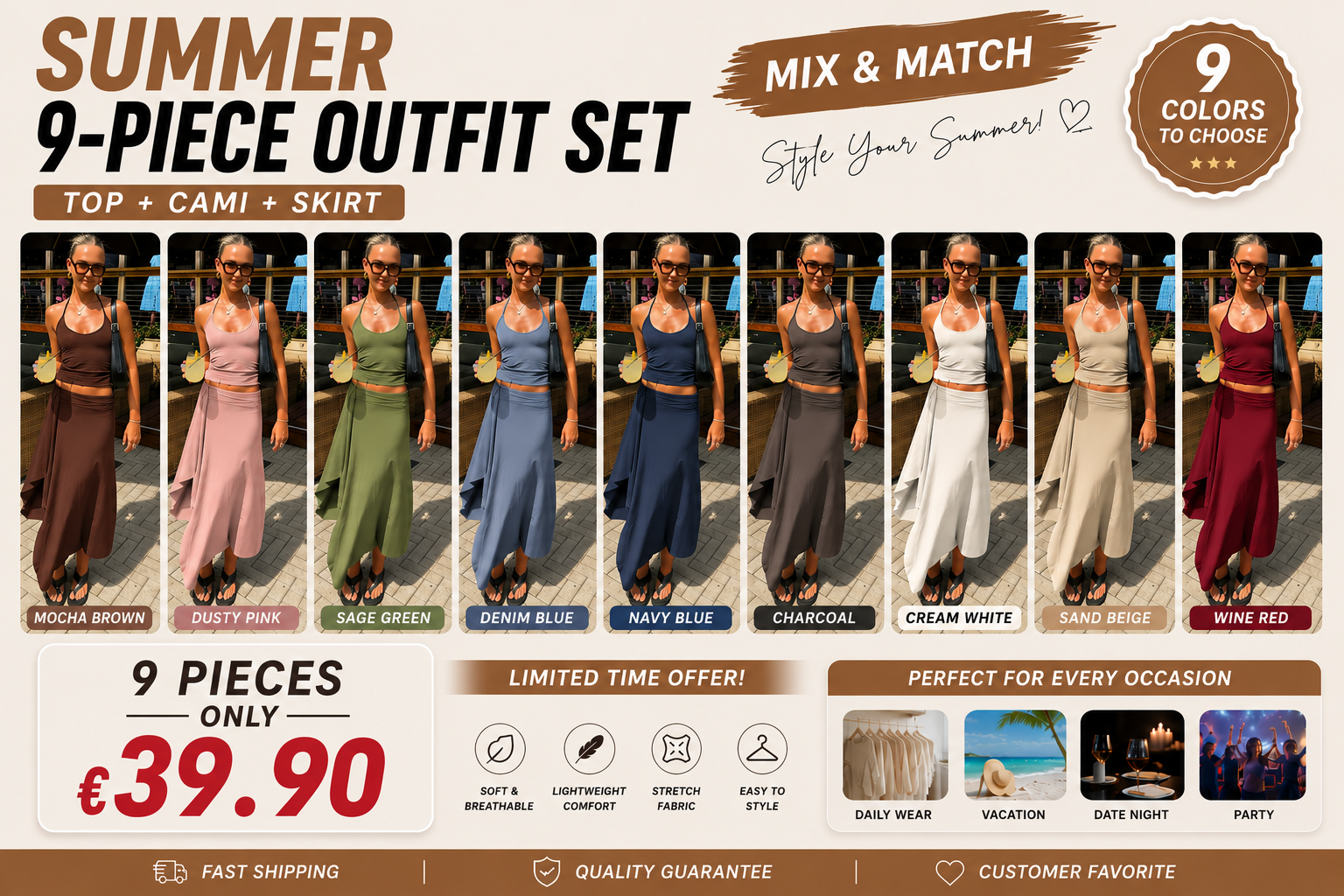 Women's Summer Outfit, Solid Sleeveless Tie-neck Cami Top & Bodycon Side Split Irregular Hem Long Skirt Two-piece Set