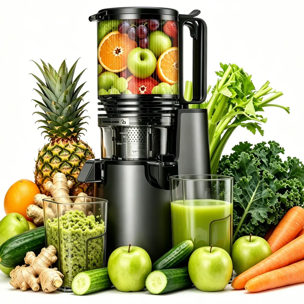 LQZ 350W Cold Press Juicer - Slow Masticating, 5.4 Inch Feed Chute, High Juice Yield, Easy Clean, 55rpm Technology for Whole Fruits & Veggies,Summer Glow